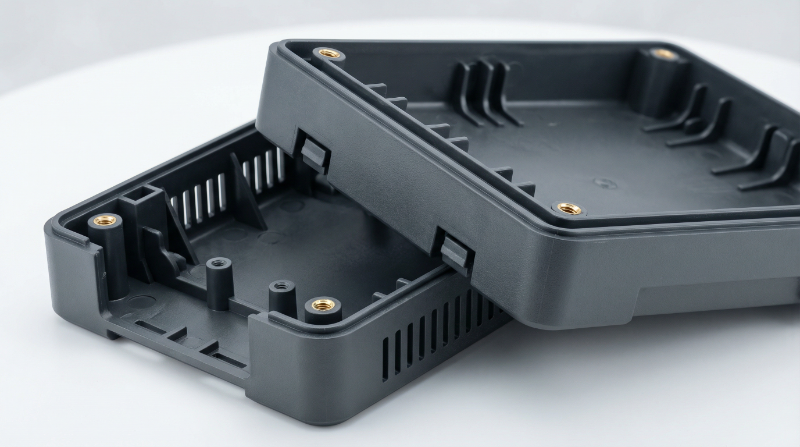Tehničko plastično kućište brizganje - dvodelno ABS elektronsko kućište sa mesing umetcima navojnim kupolama i ventilacionim otvorima