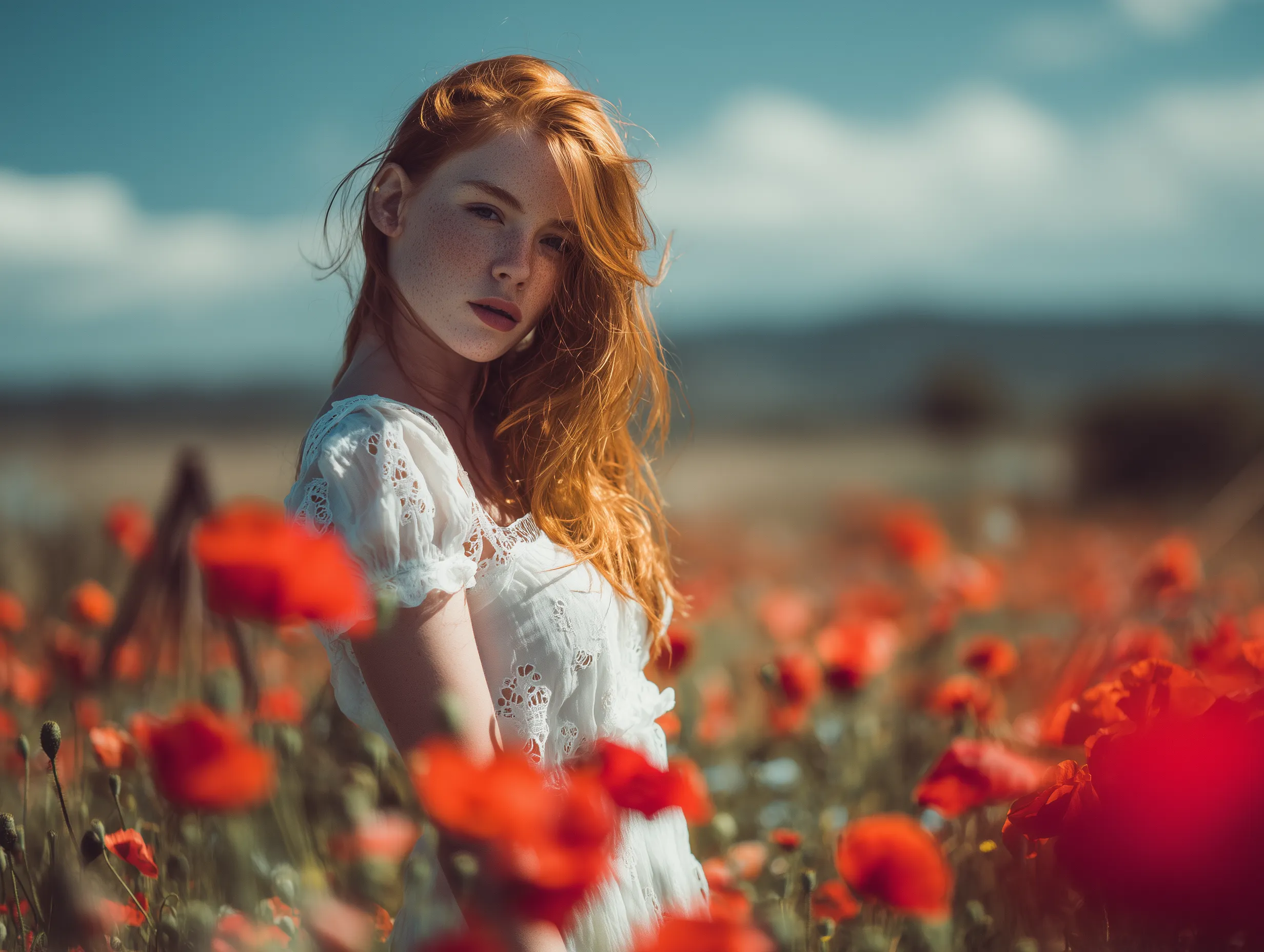 Red-Haired Woman in a Poppy Field