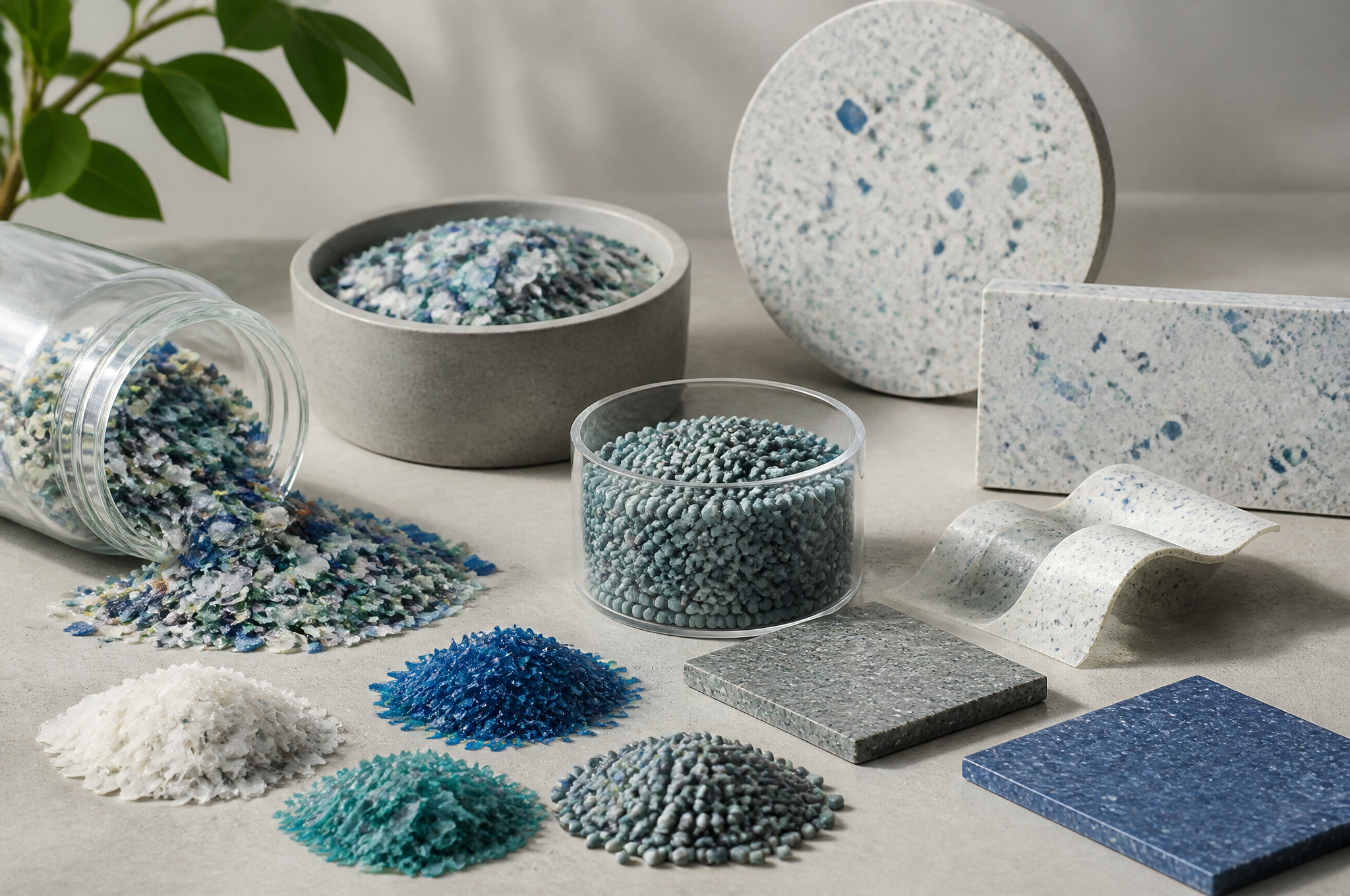 Recycled Plastic Pellets and Composite Material Samples