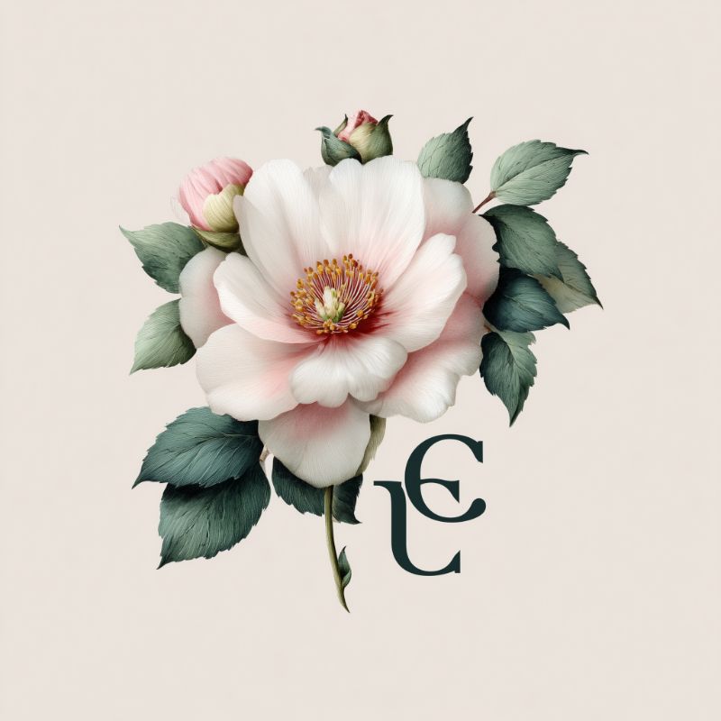Delicate Peony Monogram on Beige Canvas