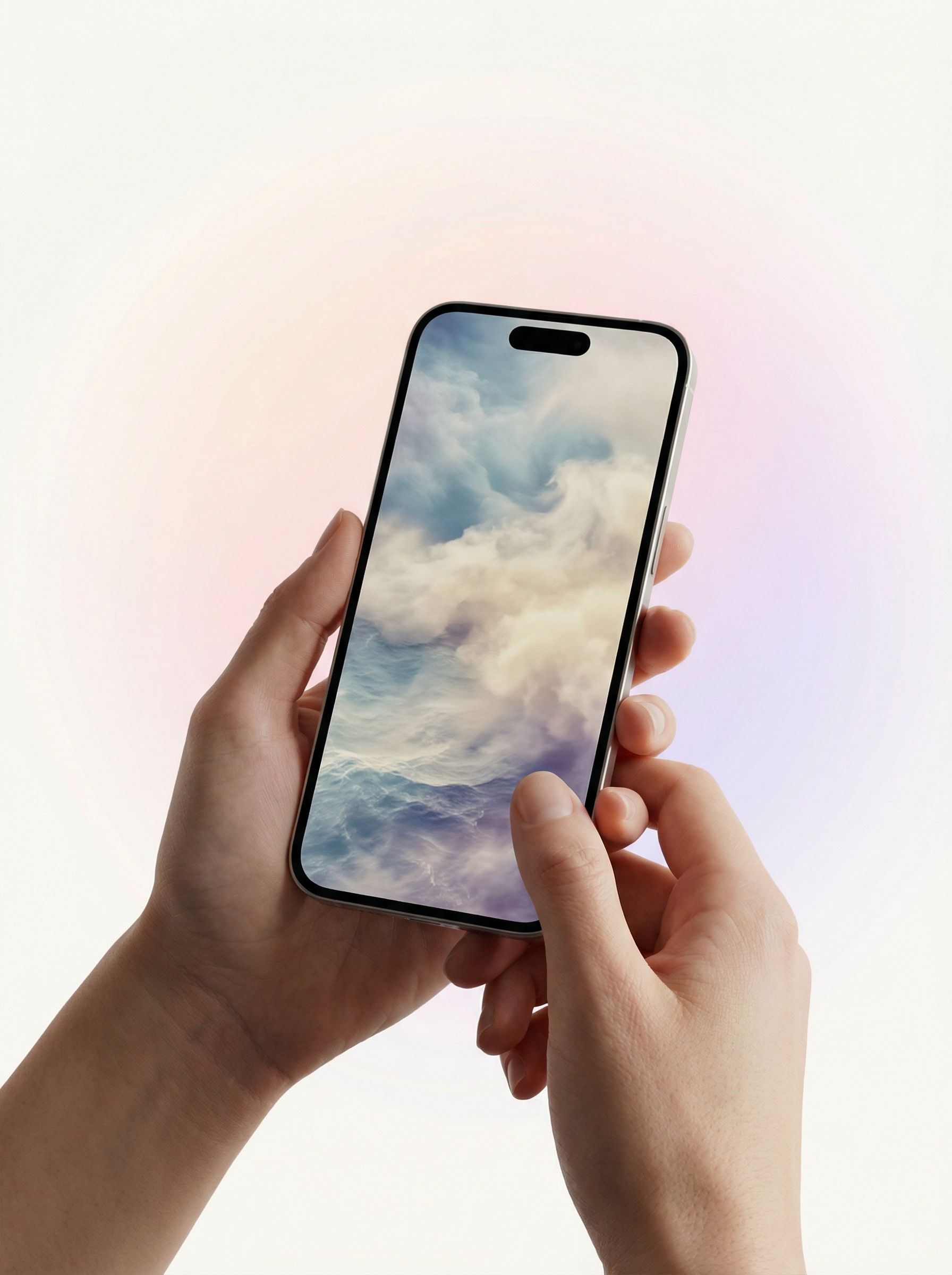 Hands holding modern smartphone with cloud screen