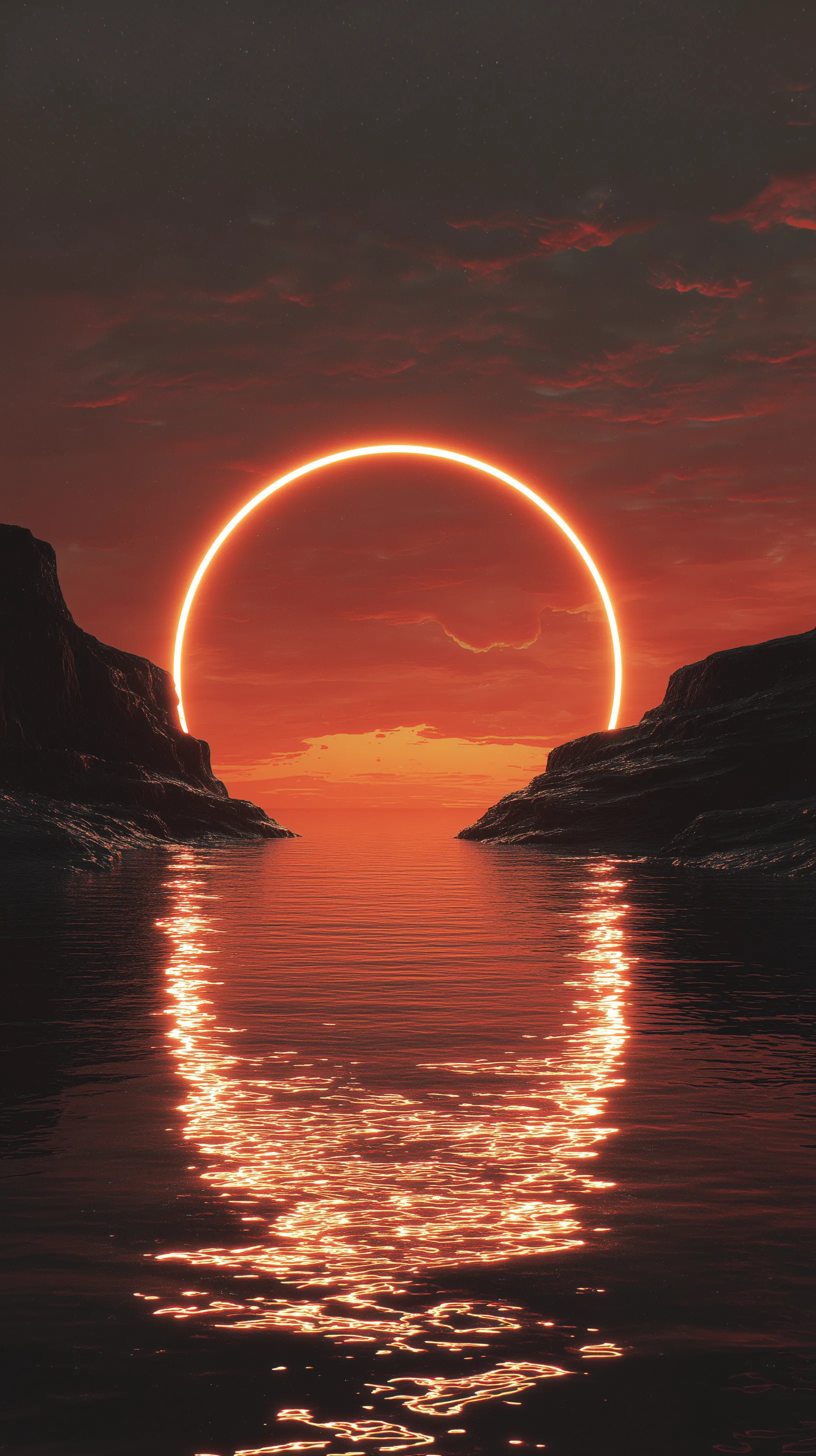 Neon Solar Halo Over Twilight Sea