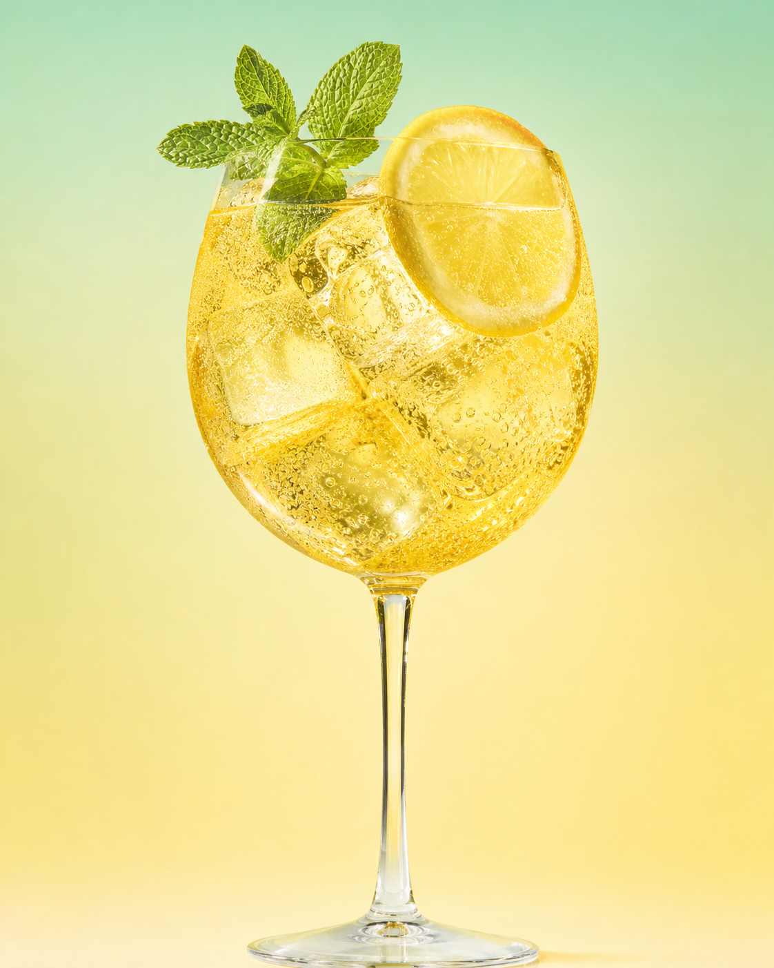 Golden lemon Aurello spritz cocktail with lemon and fresh mint