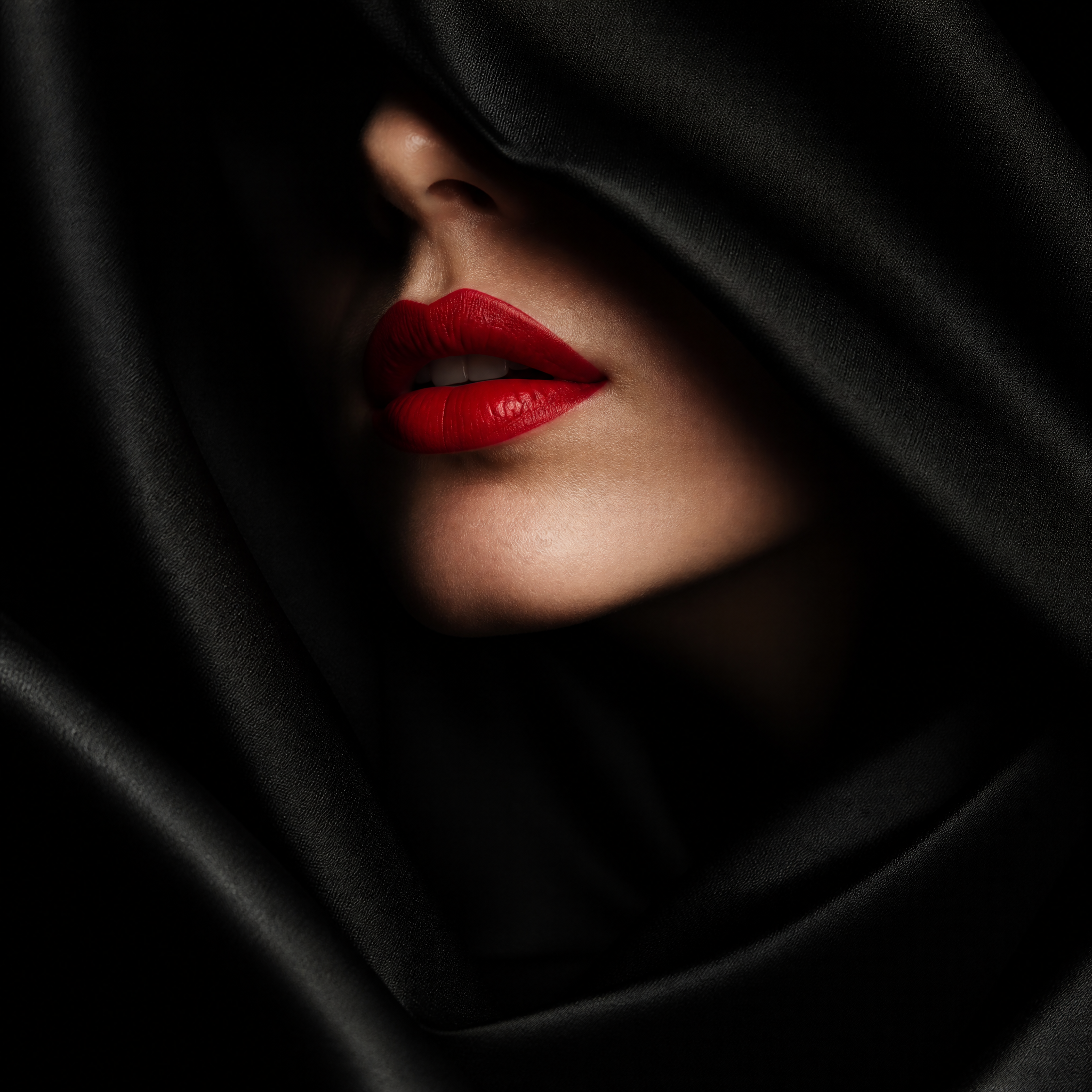 Black drapery and red lips