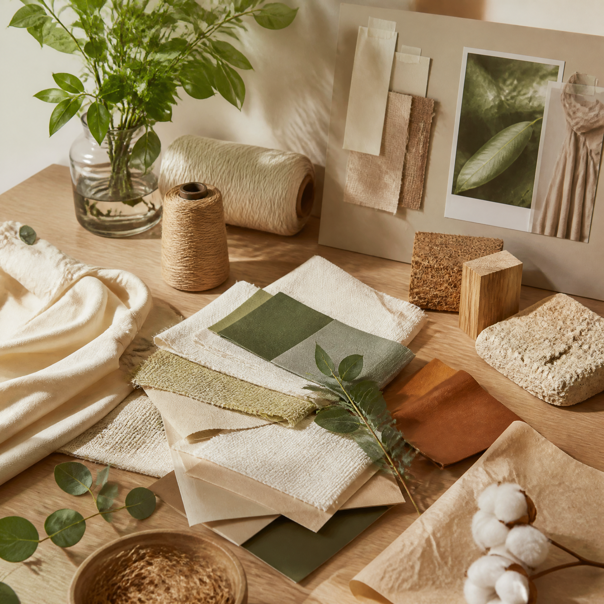 Workspace showing sustainable materials