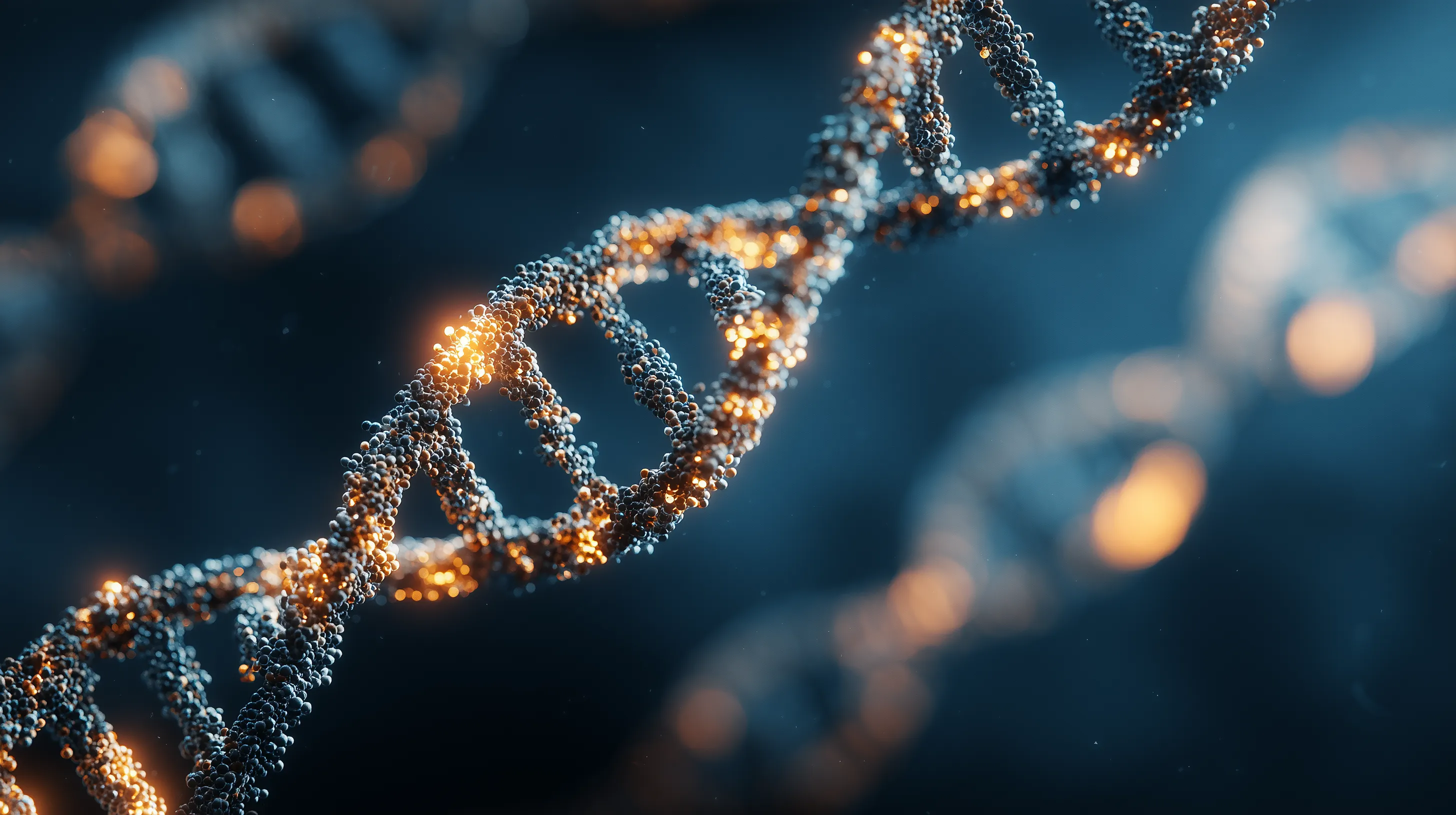 Glowing 3D DNA double helix strands