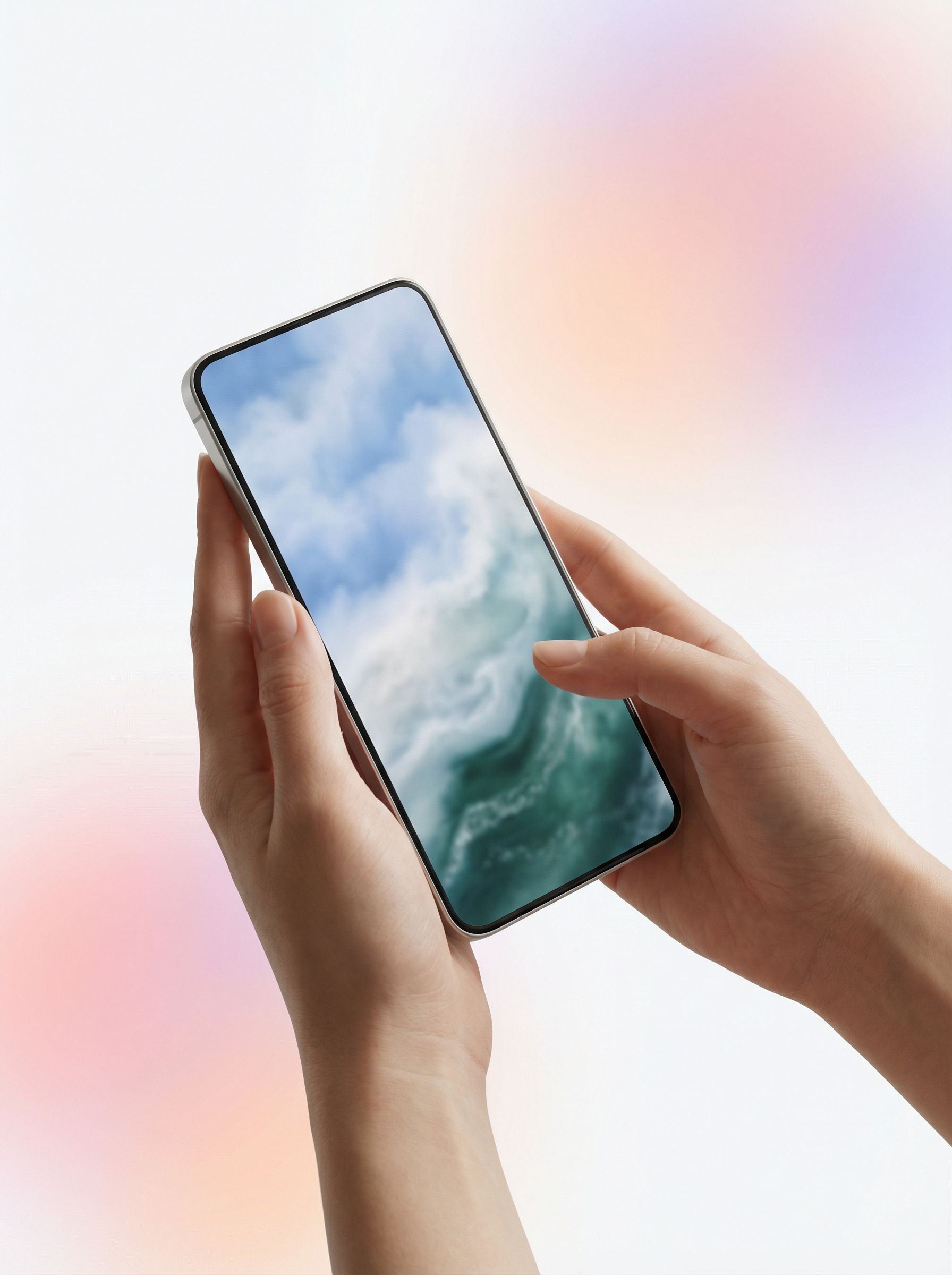 Hands holding modern smartphone mockup