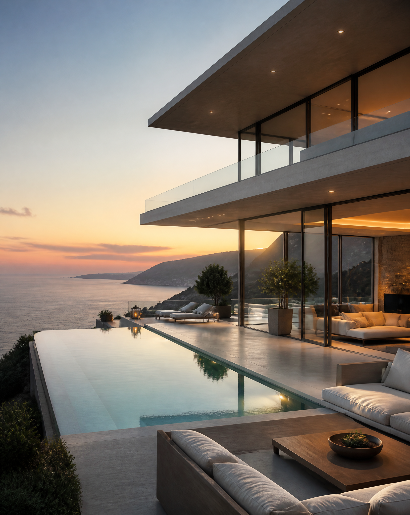 Modern Luxury Cliffside Villa at Sunset