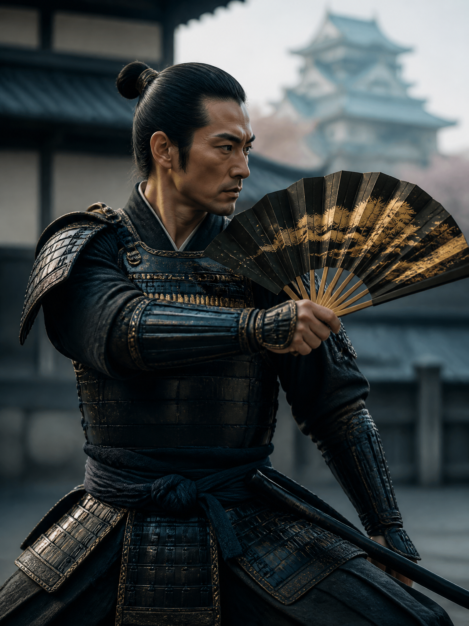 Samurai figure holding a fan