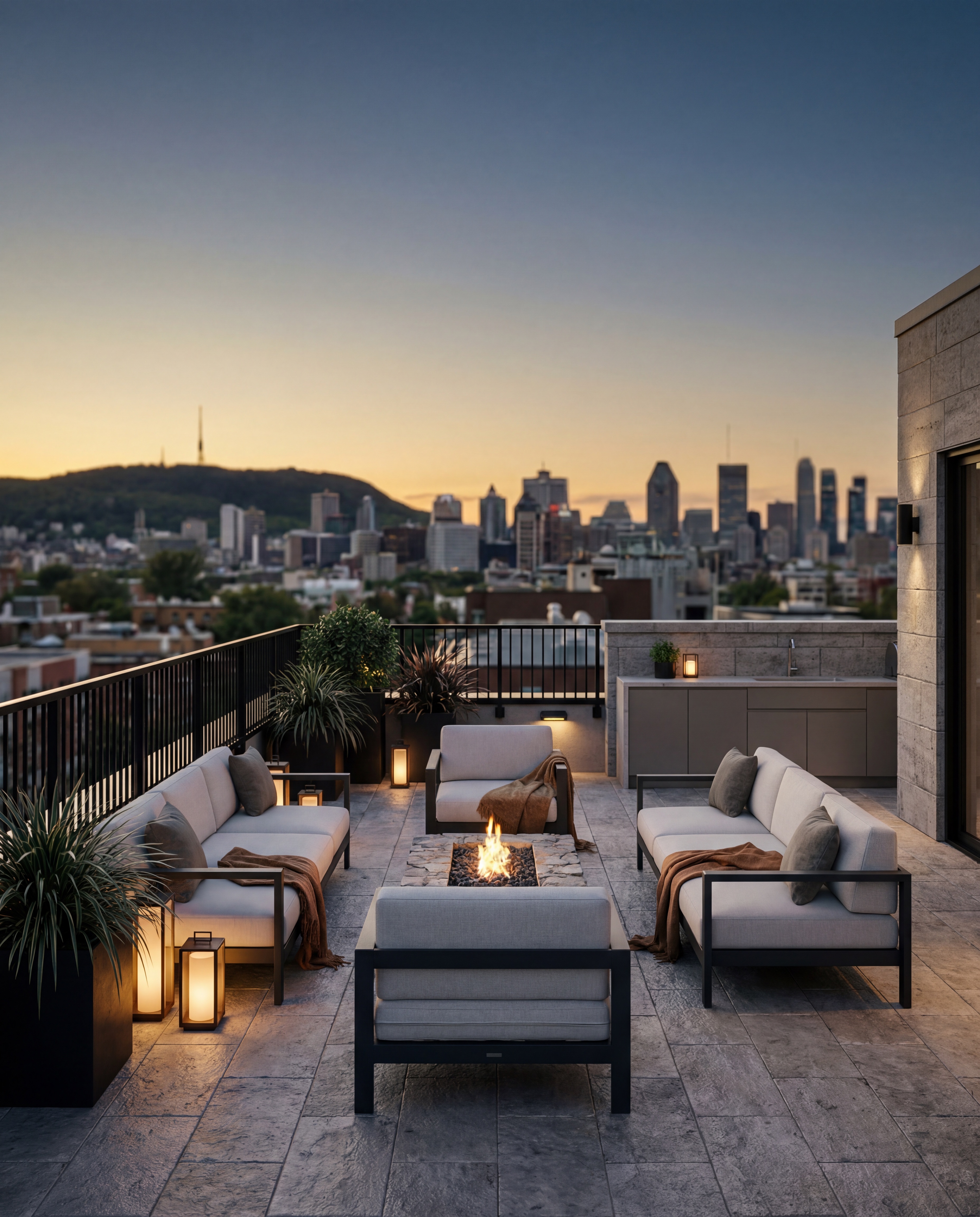 Modern Rooftop Lounge at Sunset