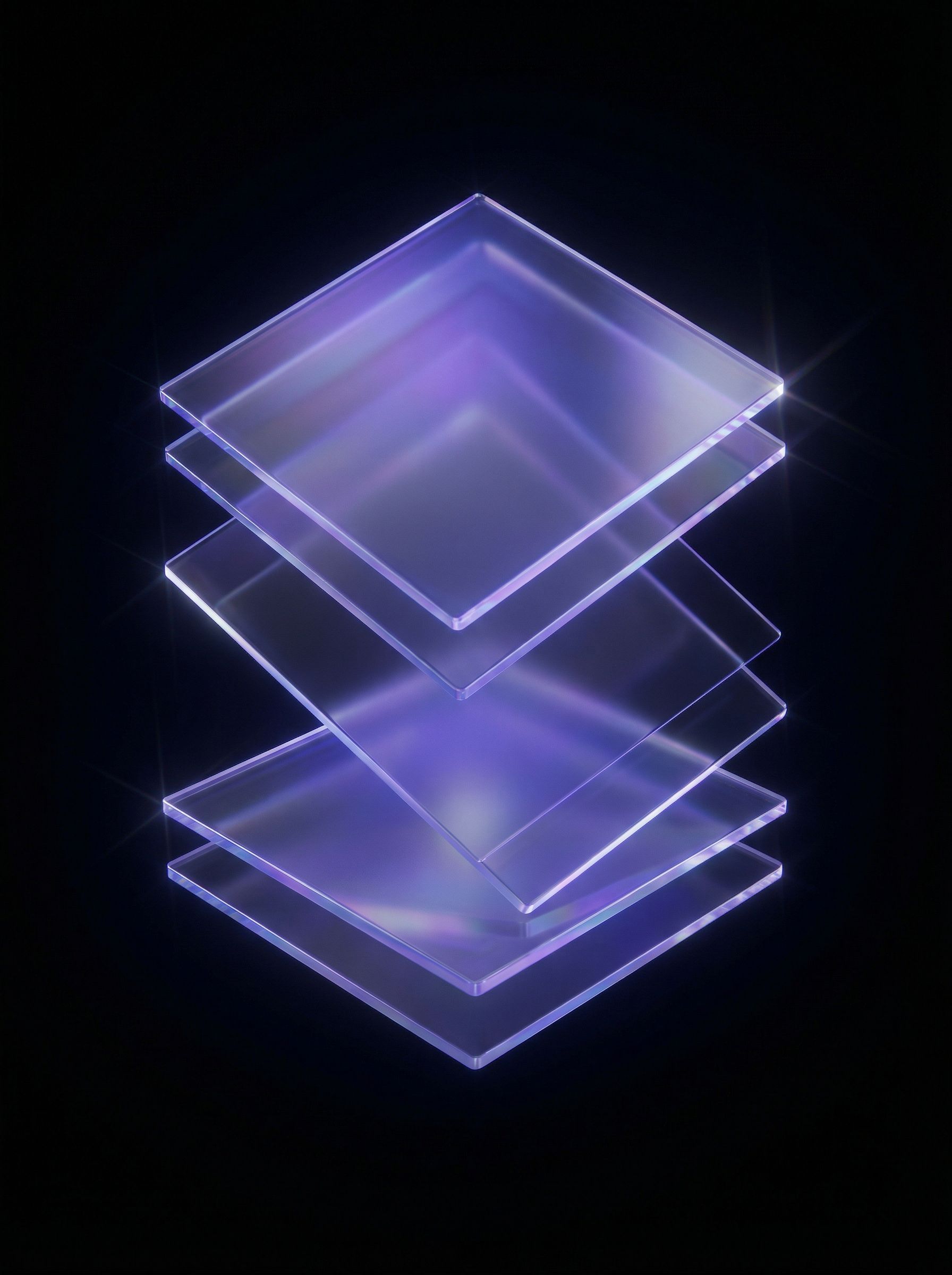 Floating Neon Glass Layers on Black Background