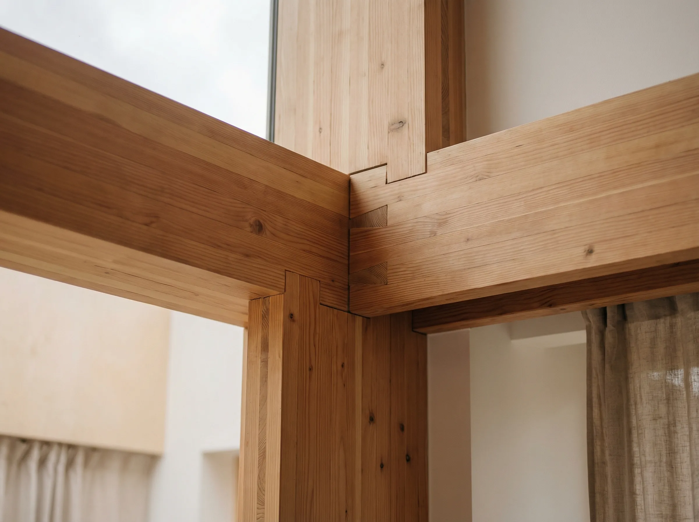 Exposed Wooden Beam Joinery in Modern Interior
