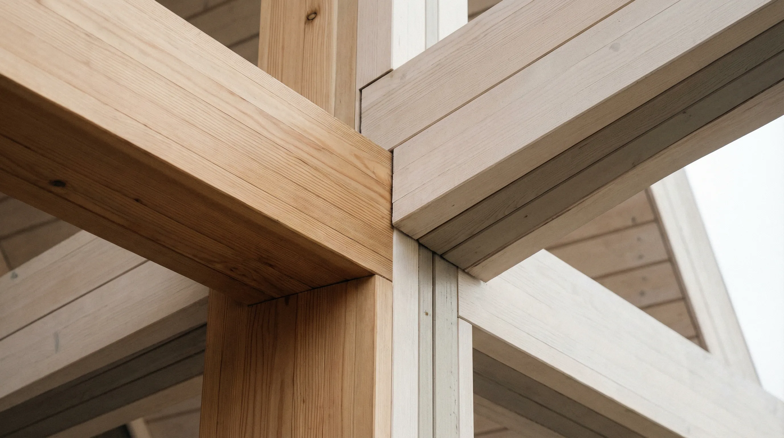 Close-up of modern timber beam junction