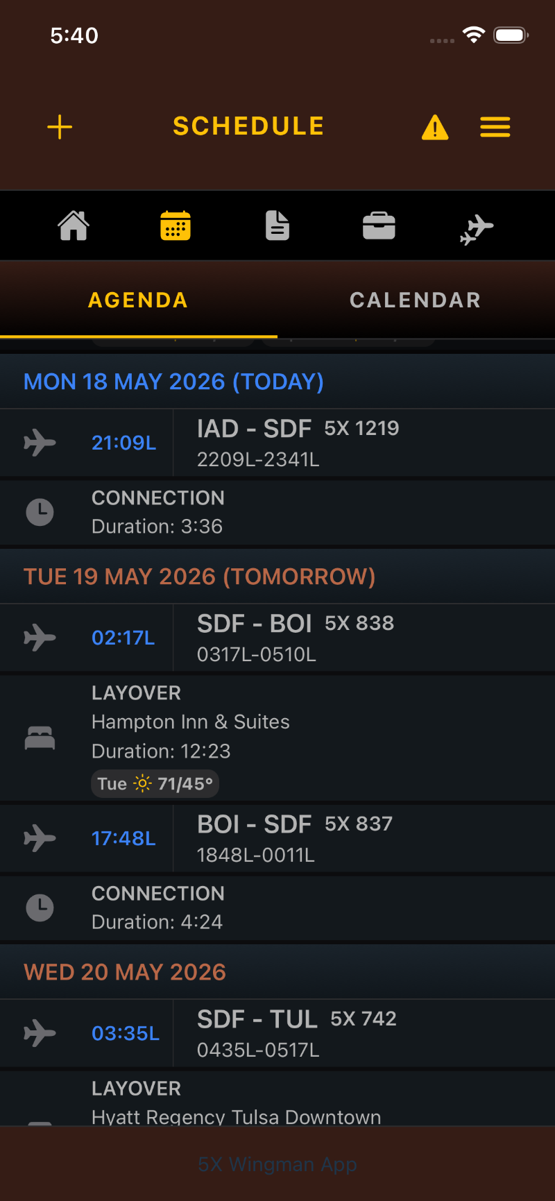 Agenda view schedule screenshot