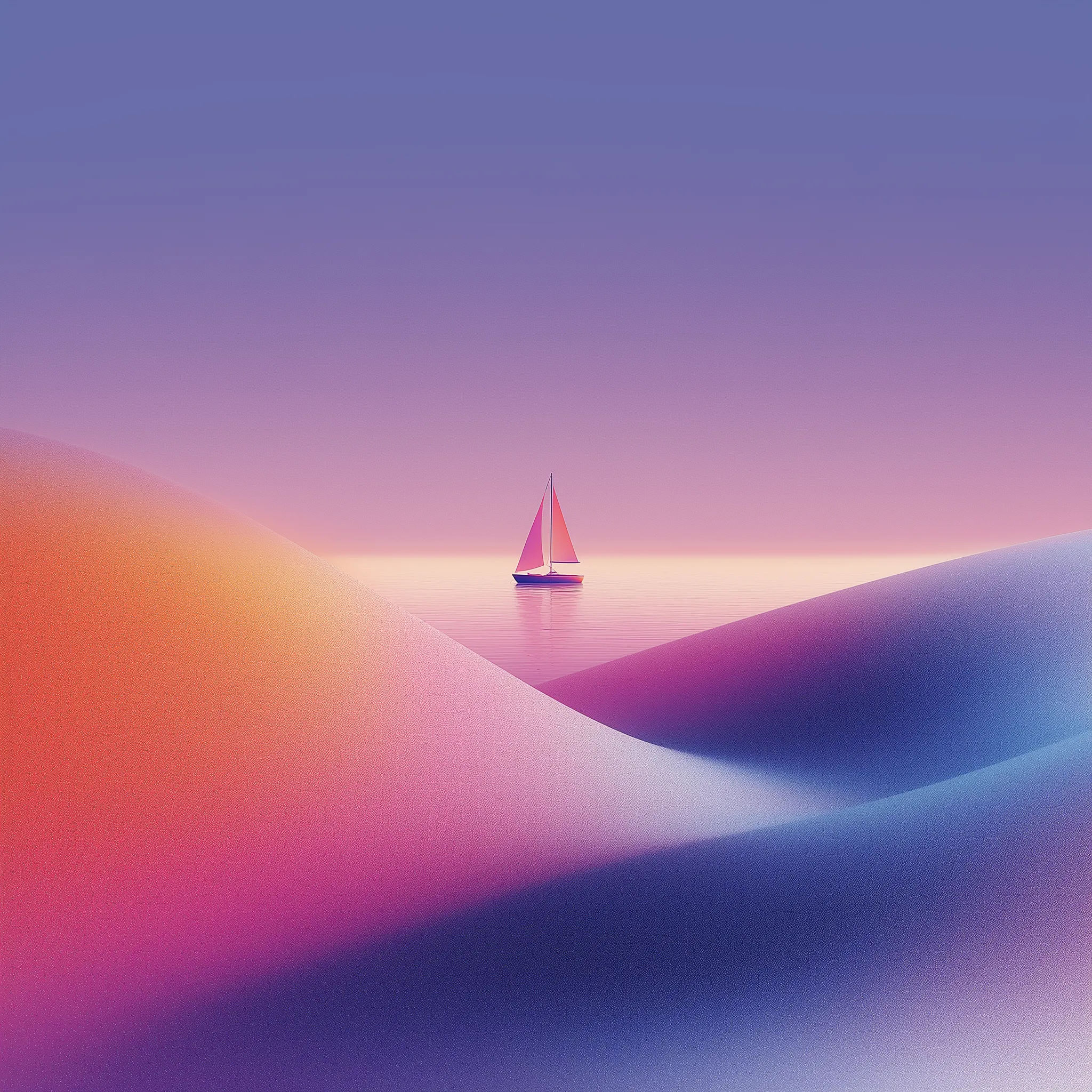 Minimalist Sailboat in Abstract Sunset Landscape