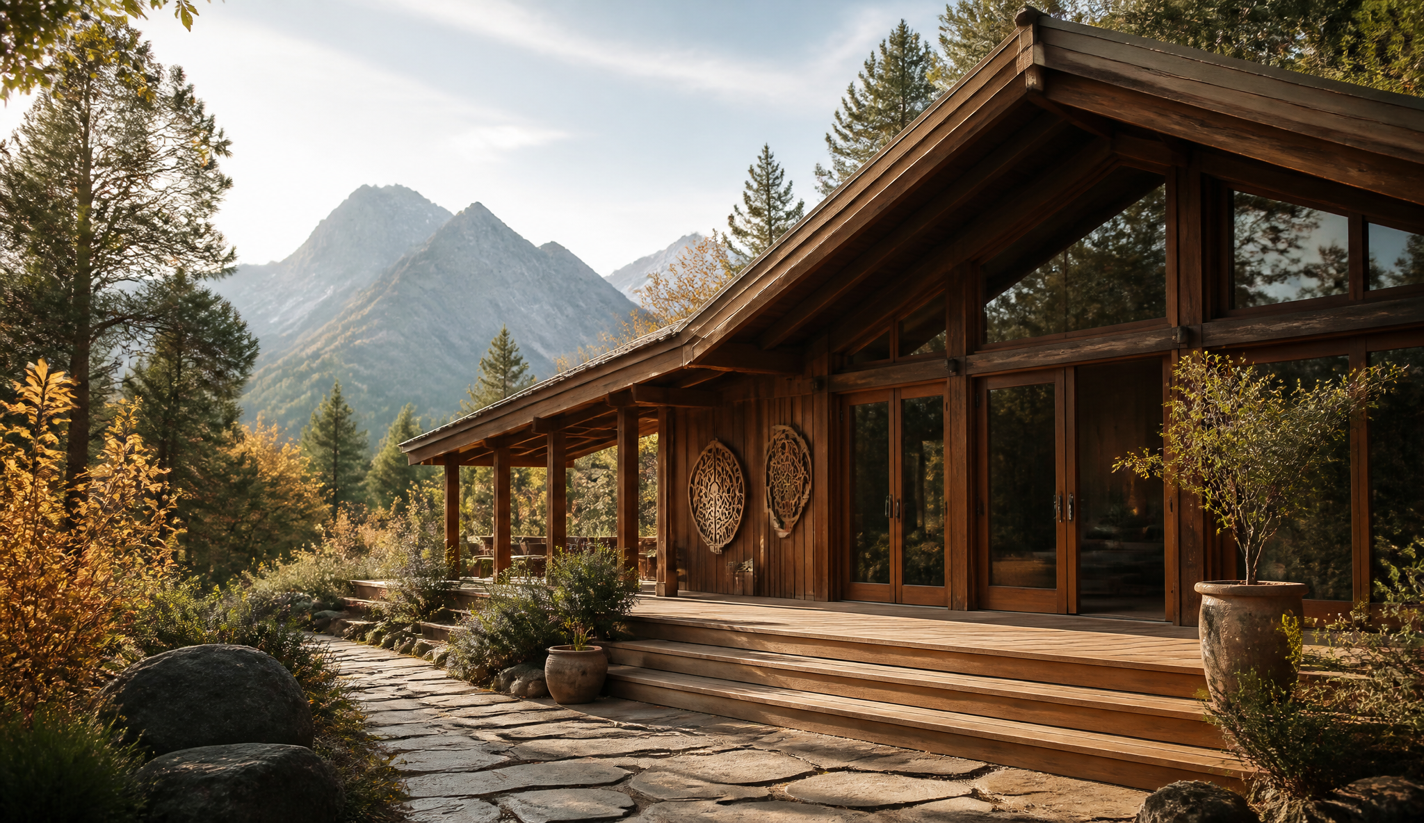 Serene wooden sanctuary exterior