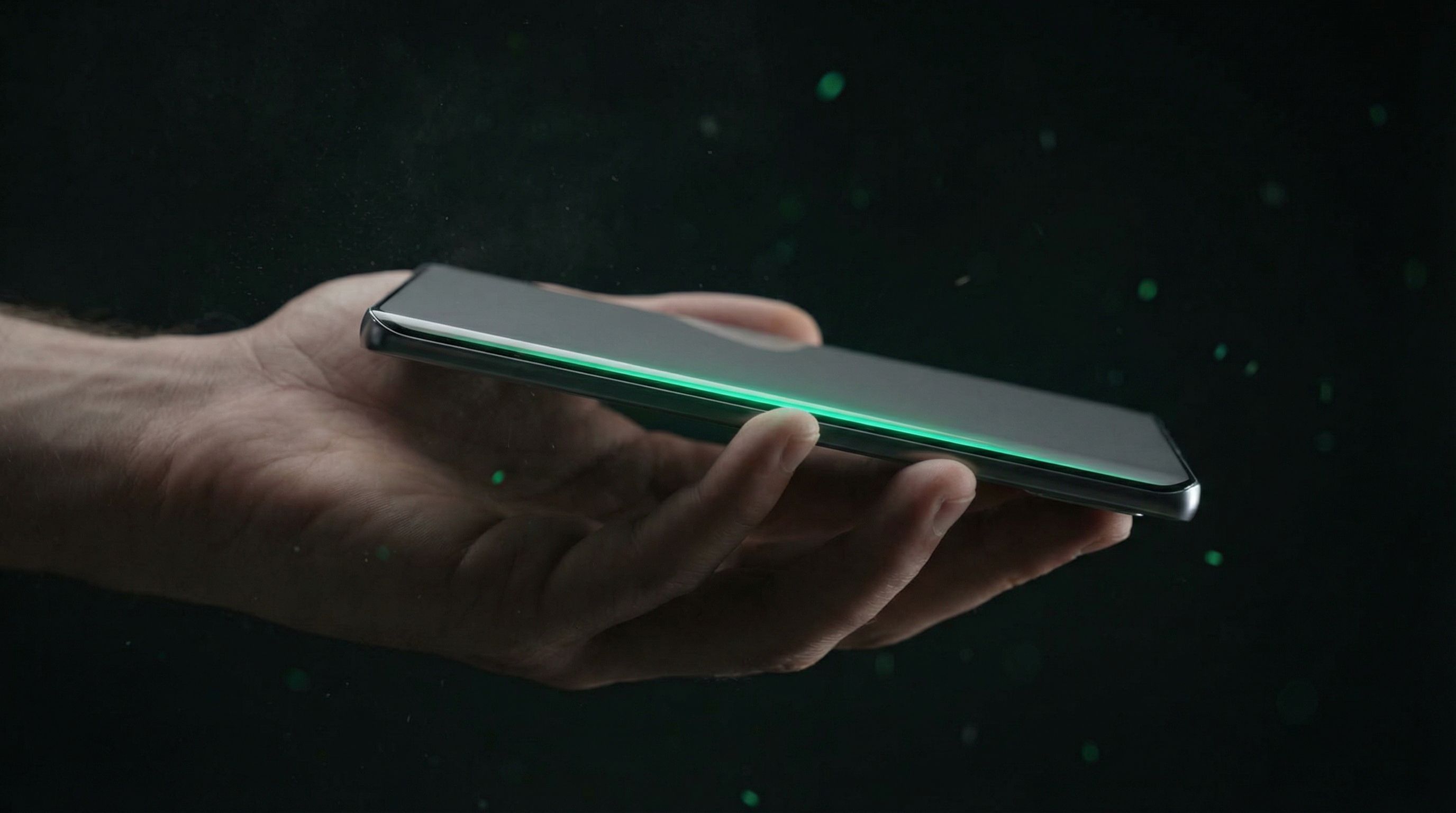 Hand Holding Futuristic Smartphone in Dark