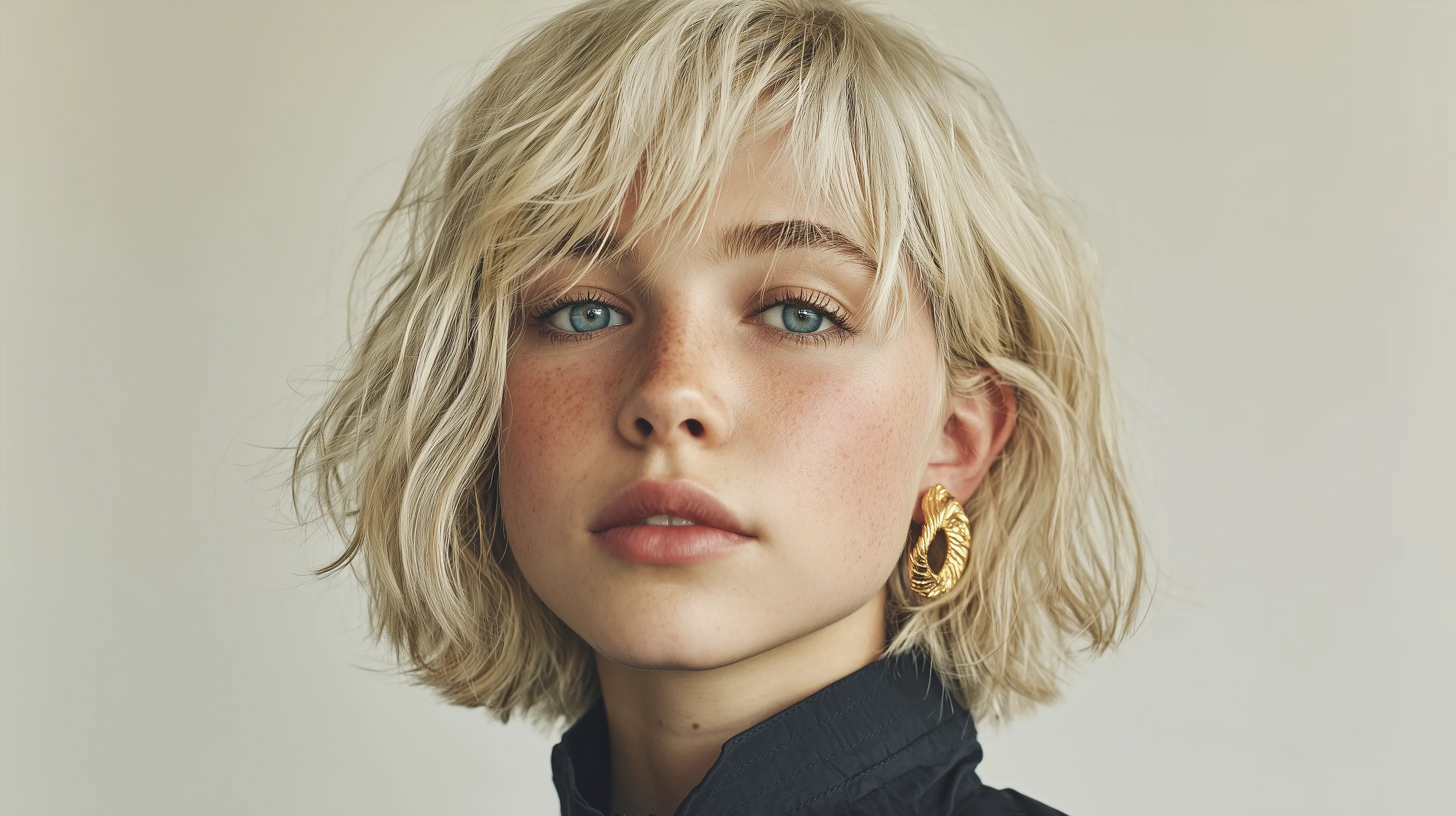 Close-up Portrait of a Young Woman with Blonde Bob