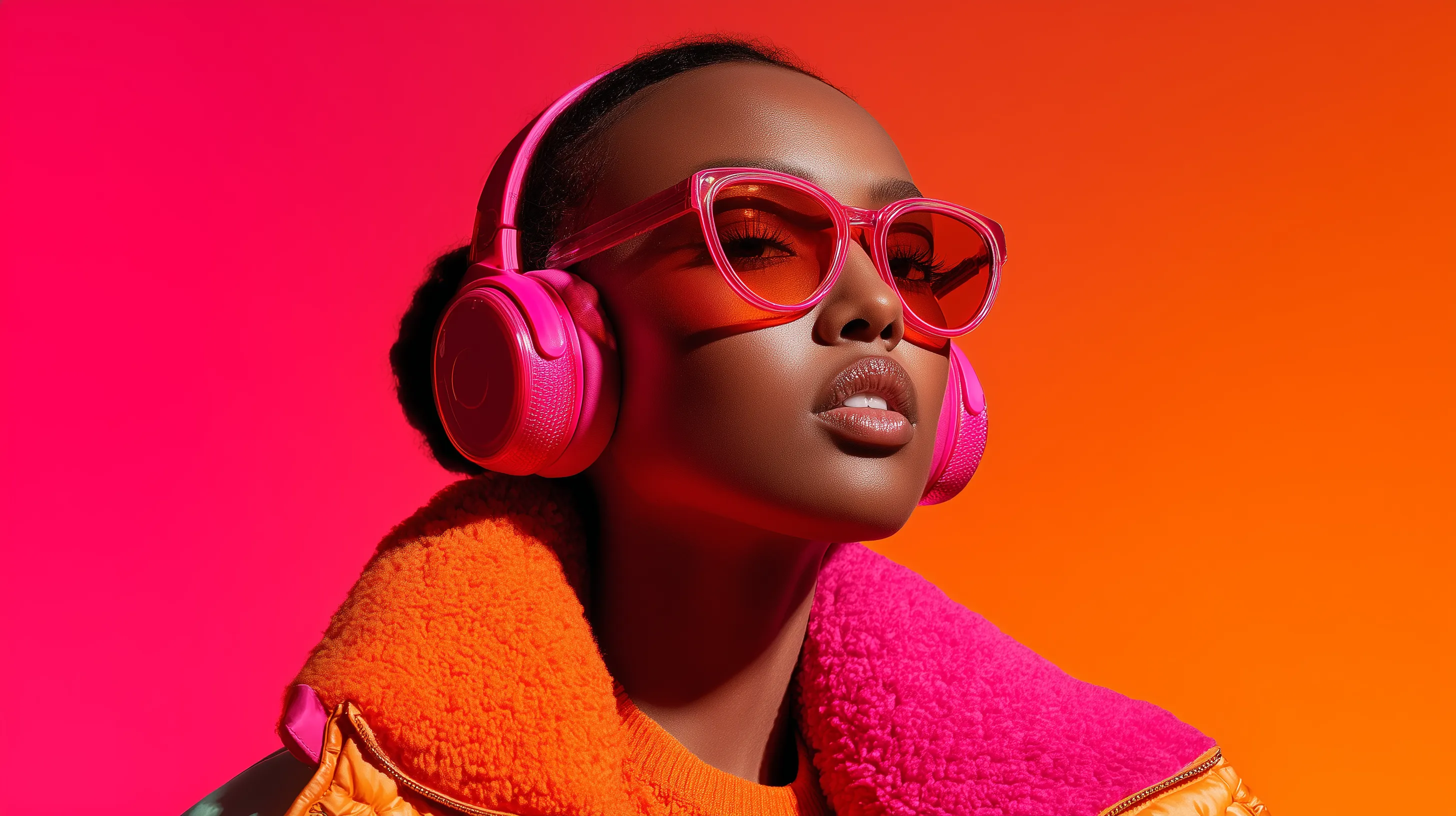 Vibrant Fashion Portrait with Headphones