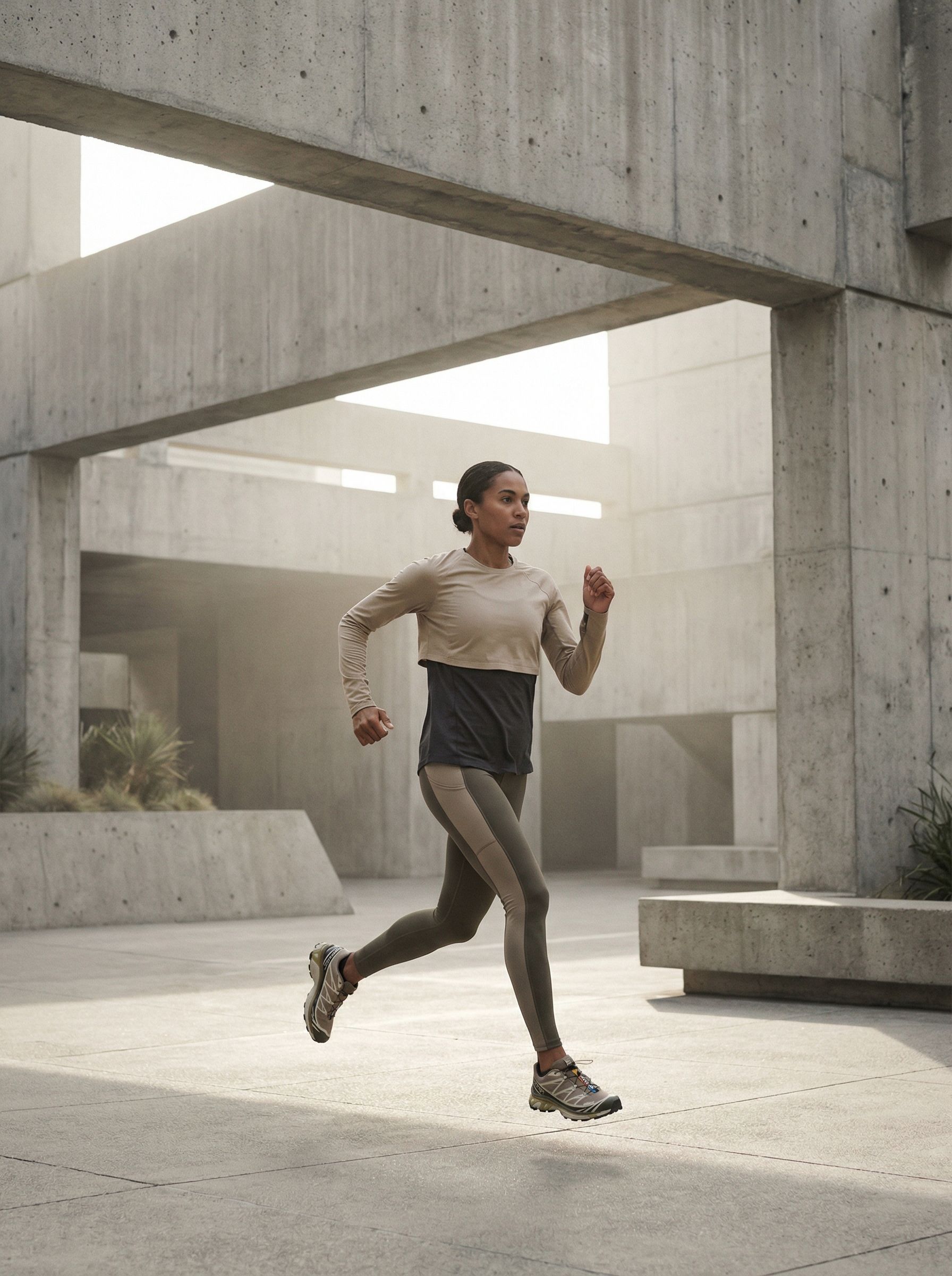 Runner in modern concrete urban setting