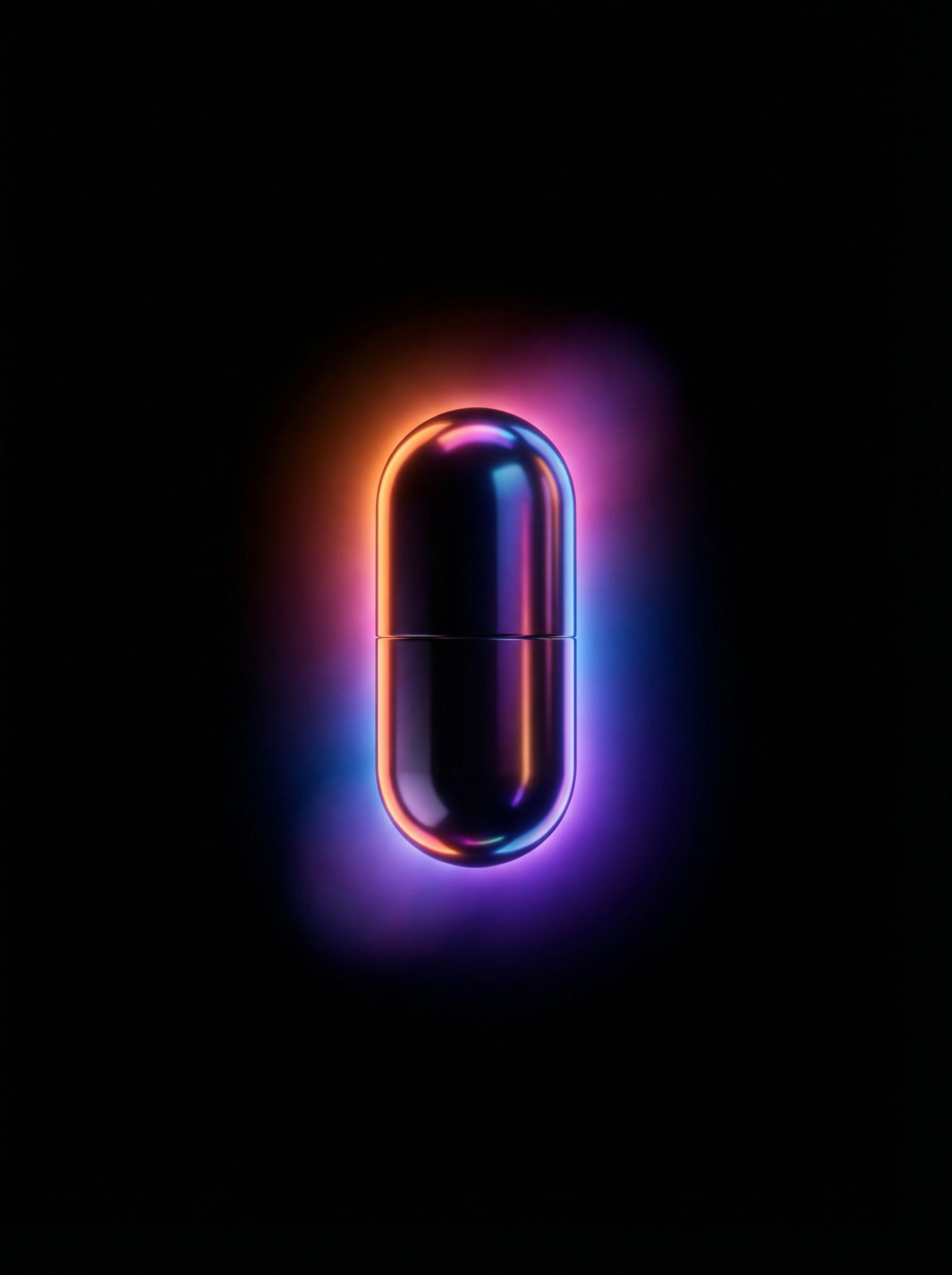 Neon capsule glowing on black background