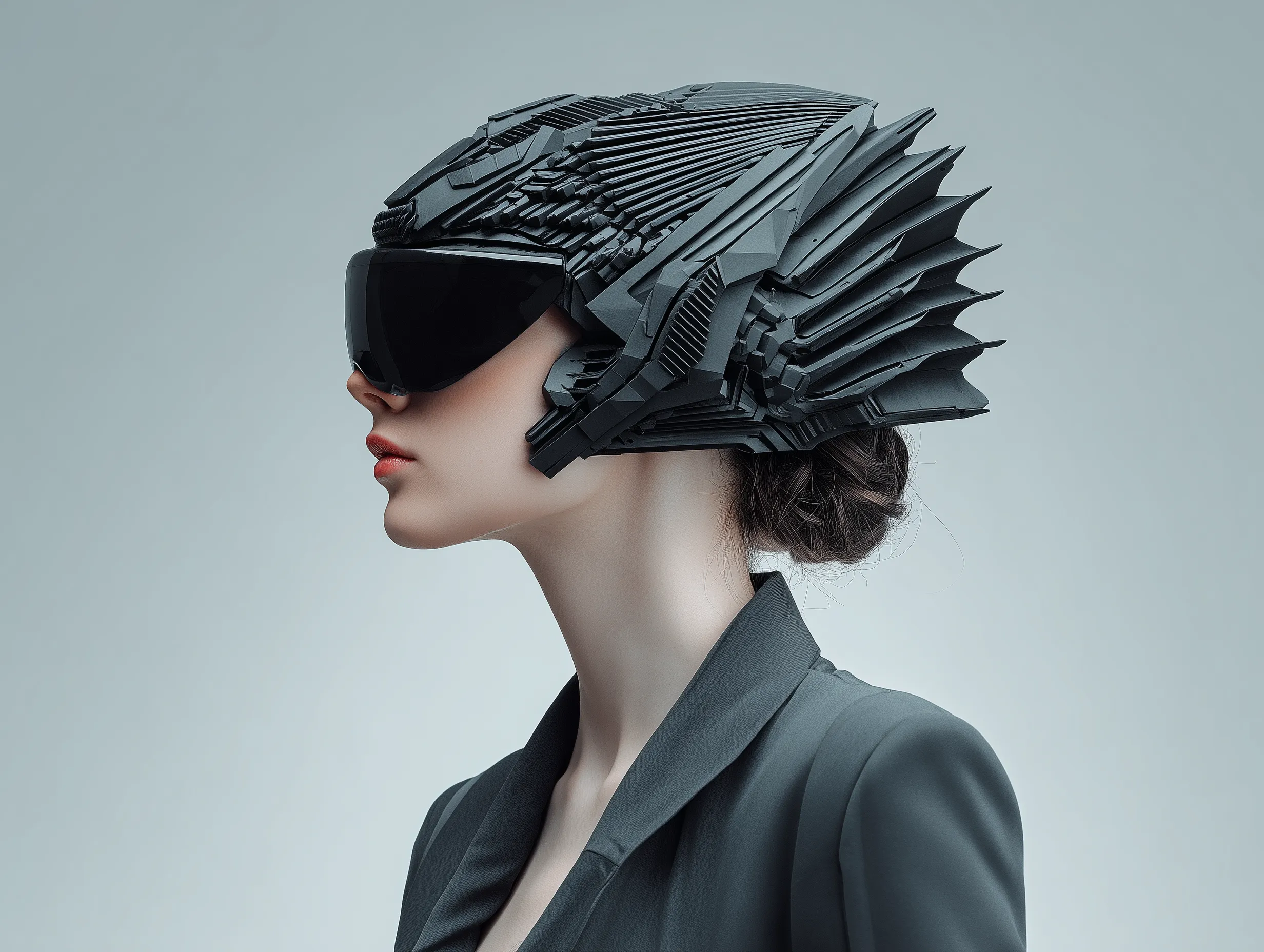 Futuristic Woman in Cybernetic Headgear