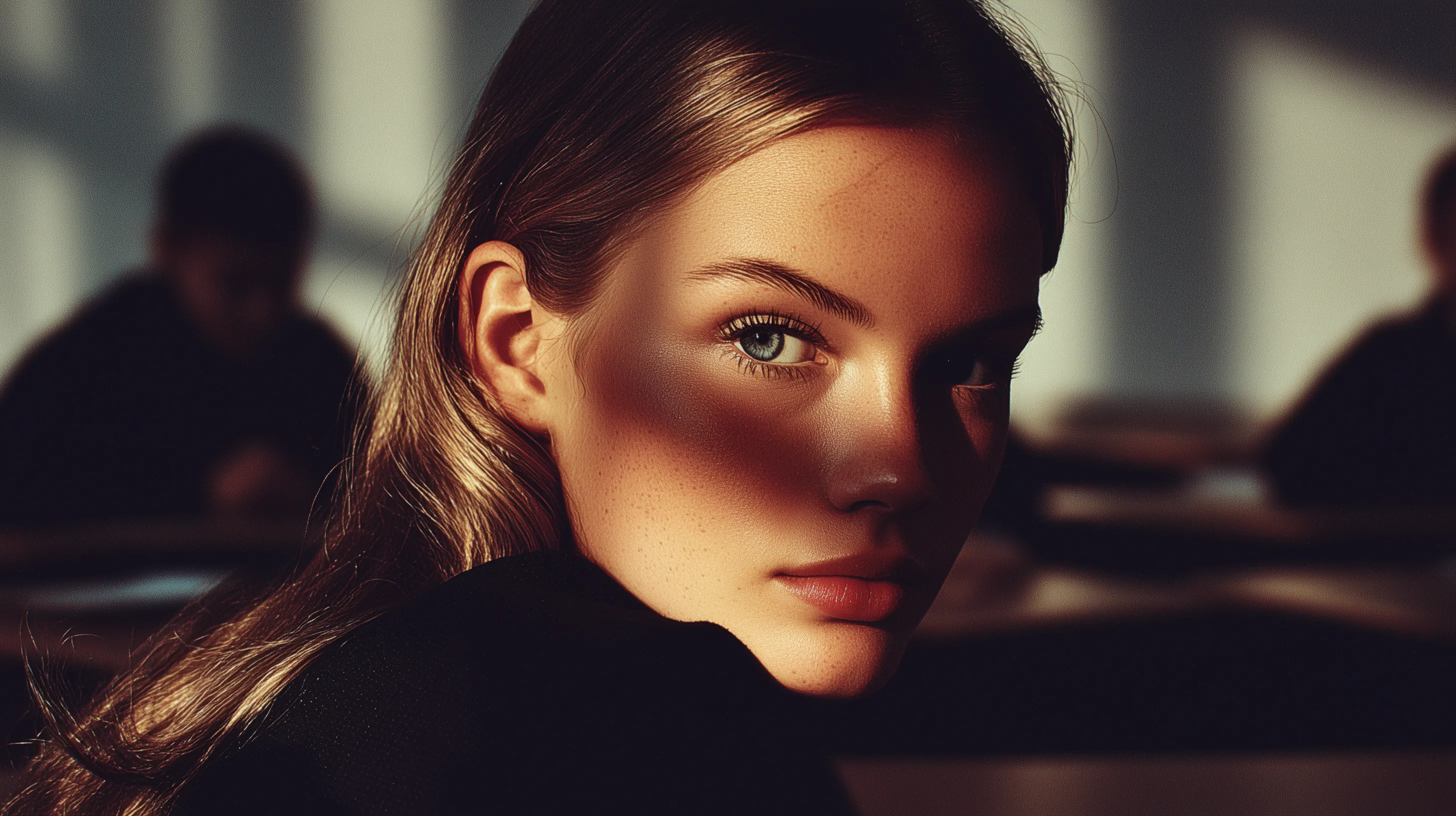 High-end cinematic portrait inspired by film photography and studio lighting