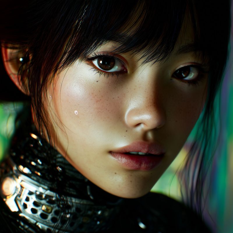Cyberpunk Freckled Woman Close-Up Portrait