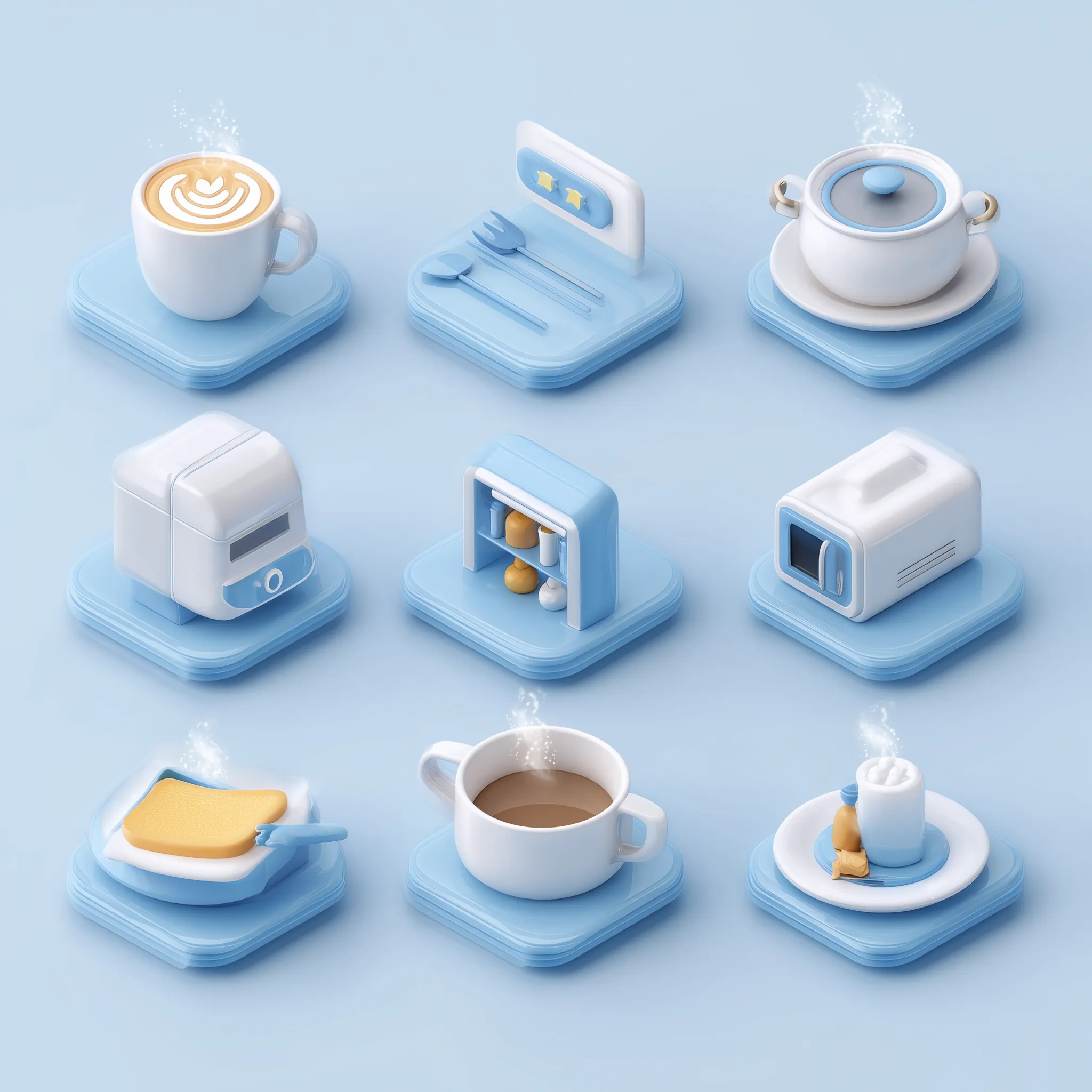 Cute 3D Kitchen and Breakfast Icons