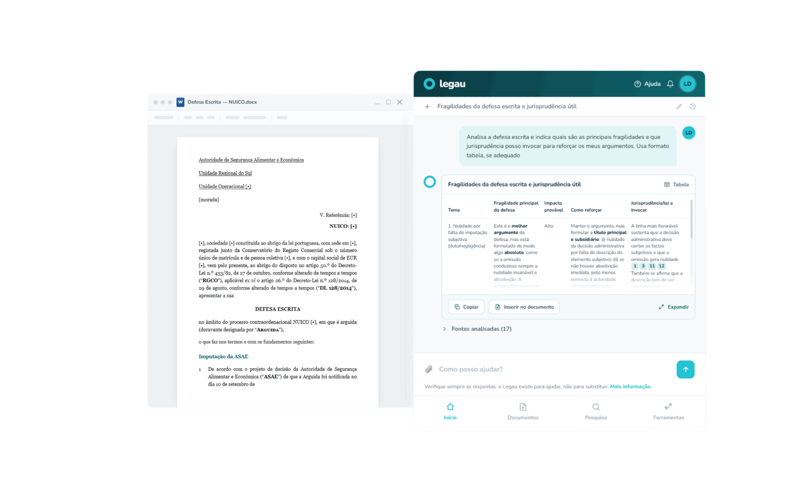 Análise de documentos jurídicos na Legau