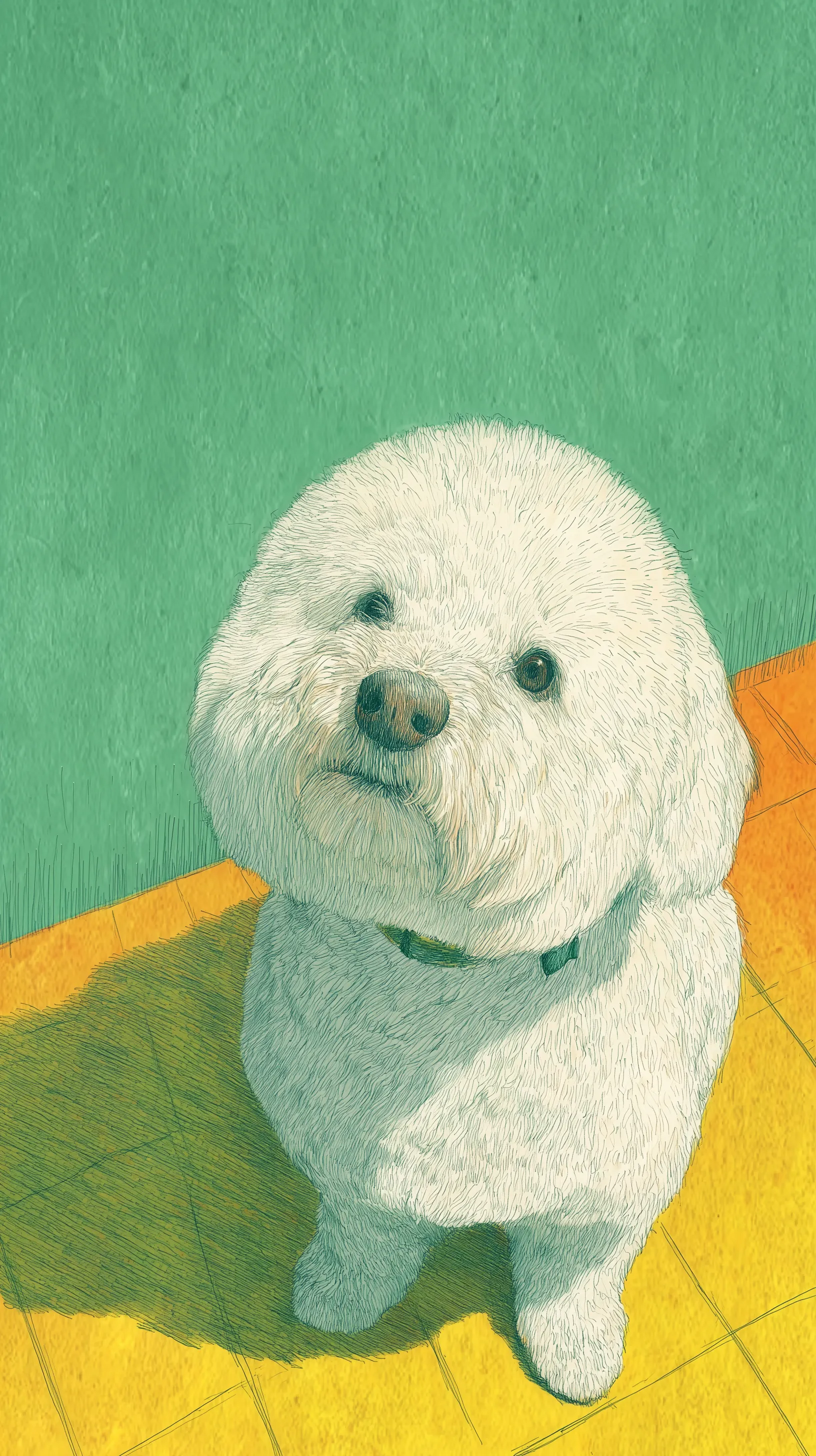 White Fluffy Dog Portrait Illustration