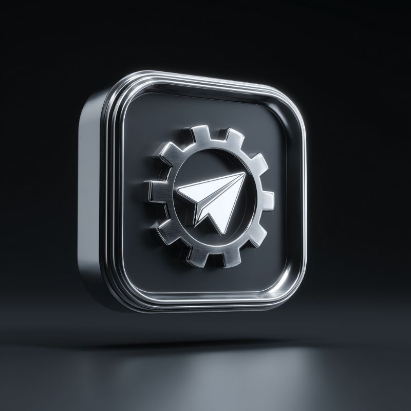 3D Metallic Gear with Paper Plane Icon