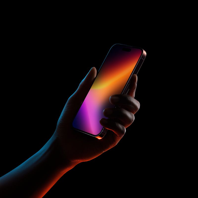 Hand Holding Smartphone with Vibrant Gradient Screen