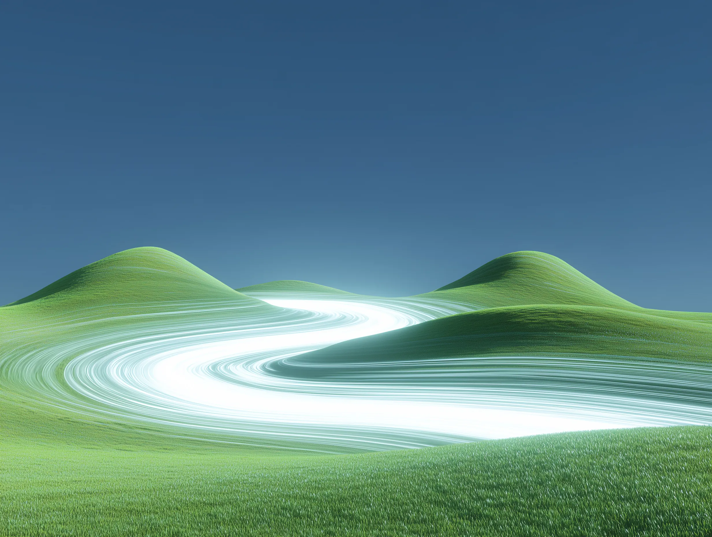 Futuristic Light Trail Over Green Hills