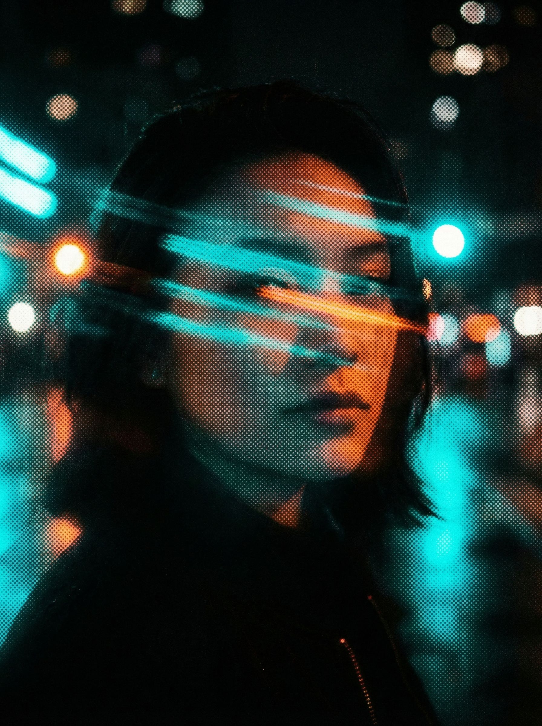 Neon street portrait with motion light trails