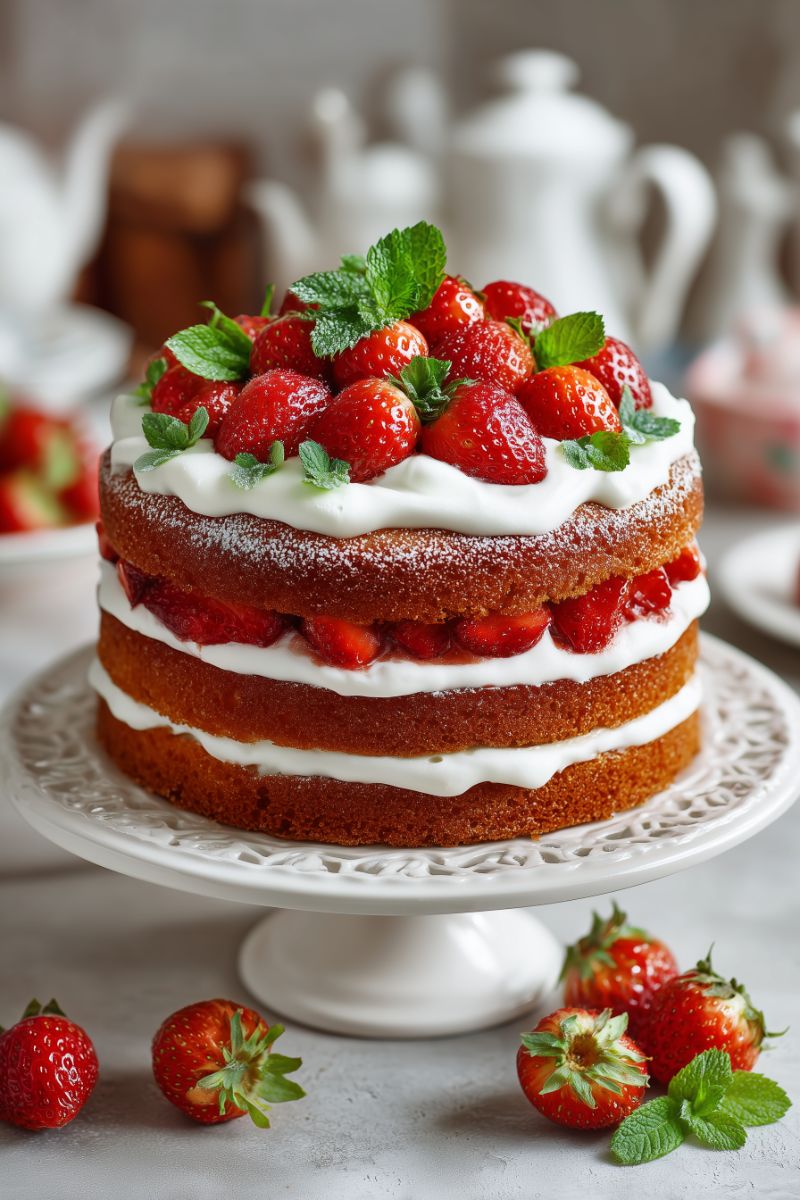 Layered Strawberry Shortcake with Cream
