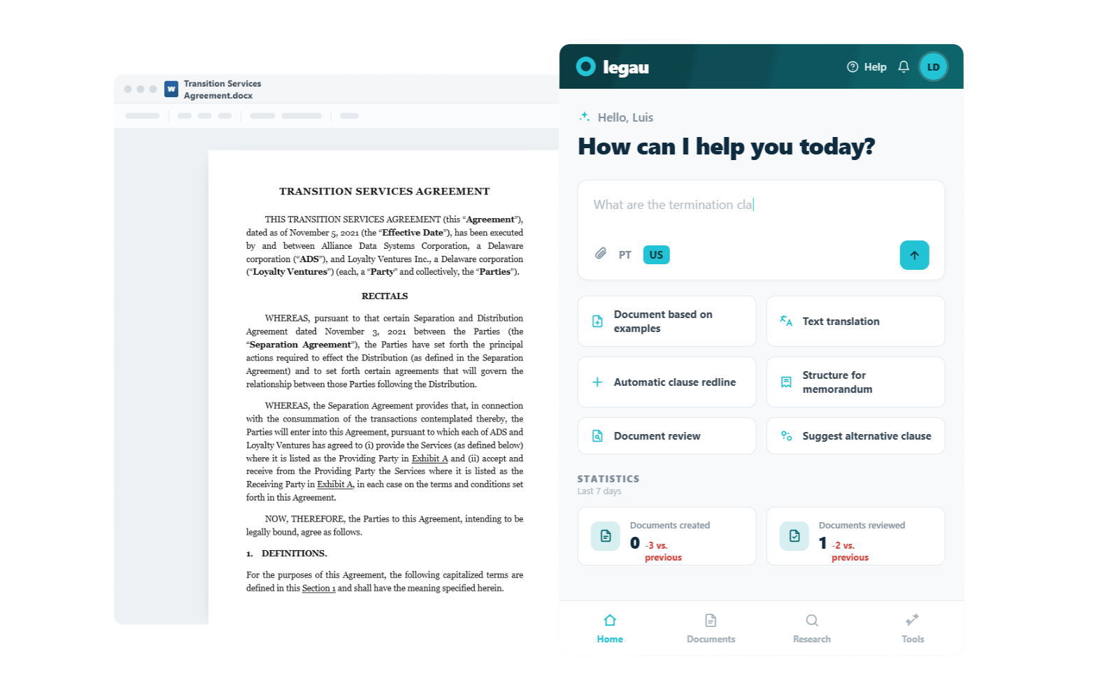 Legau Legal AI Interface and Document Viewer