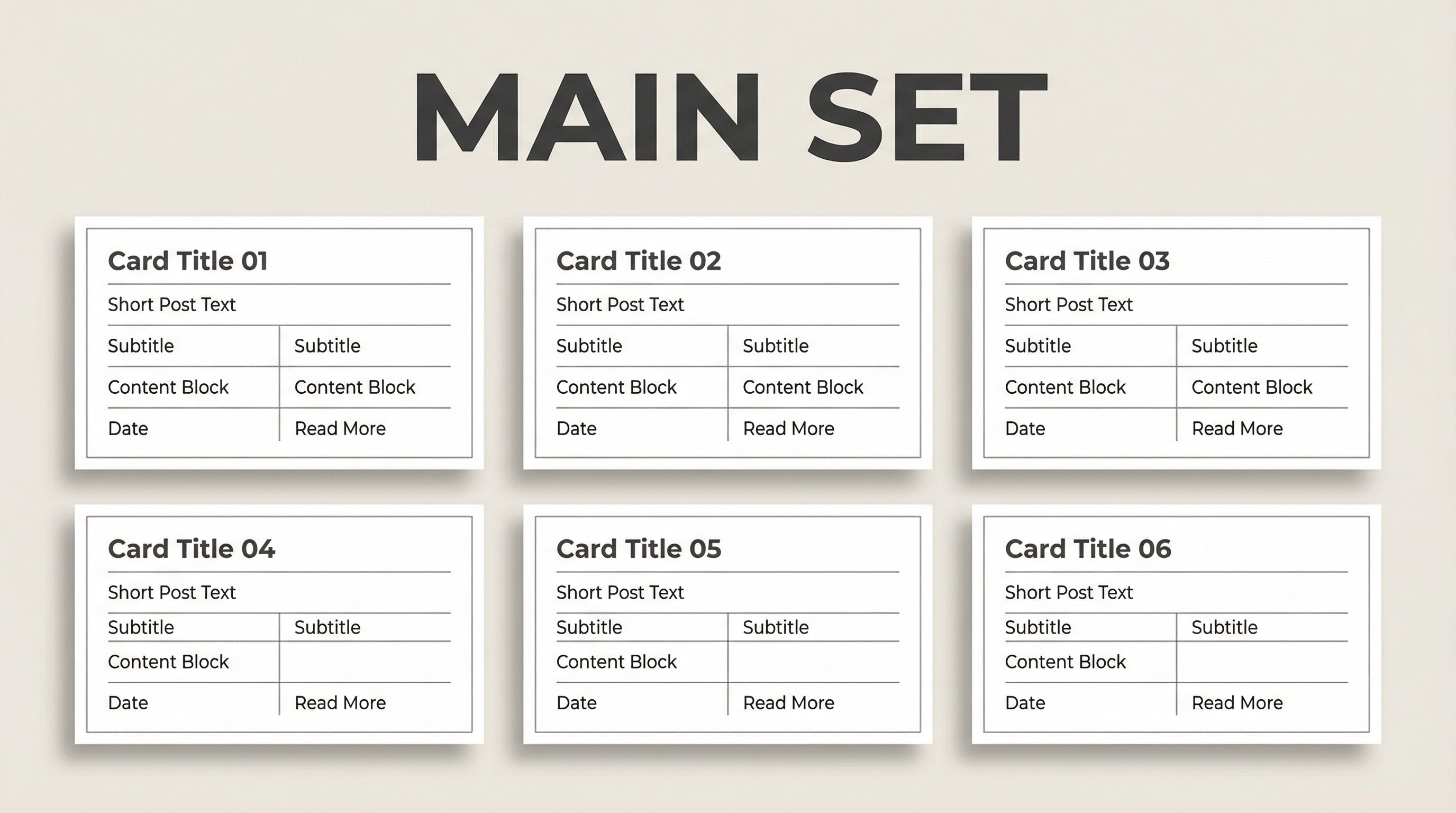 Minimal UI card layout main set