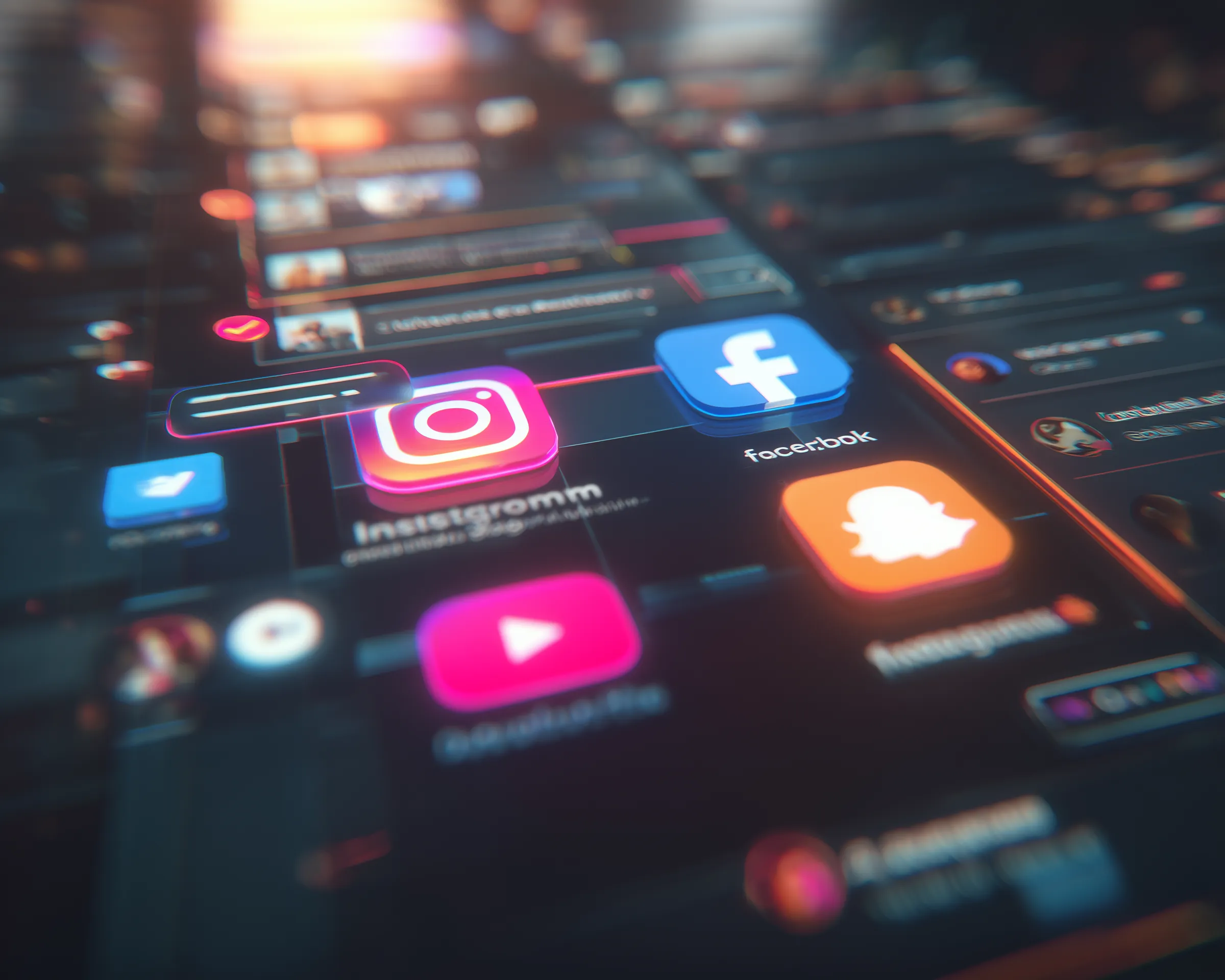 3D social media app icons on digital interface