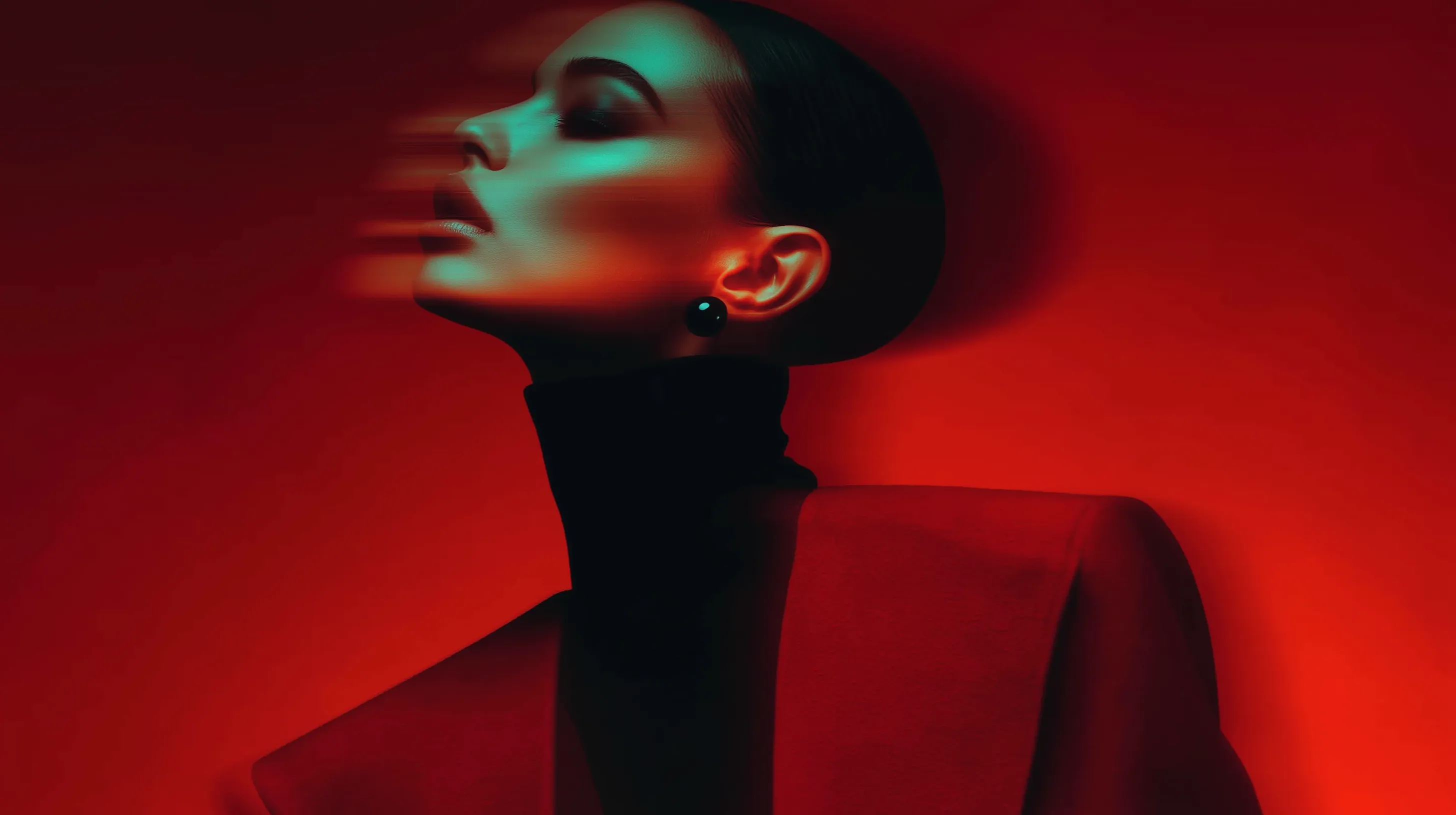 Stylized motion-blur fashion portrait in red