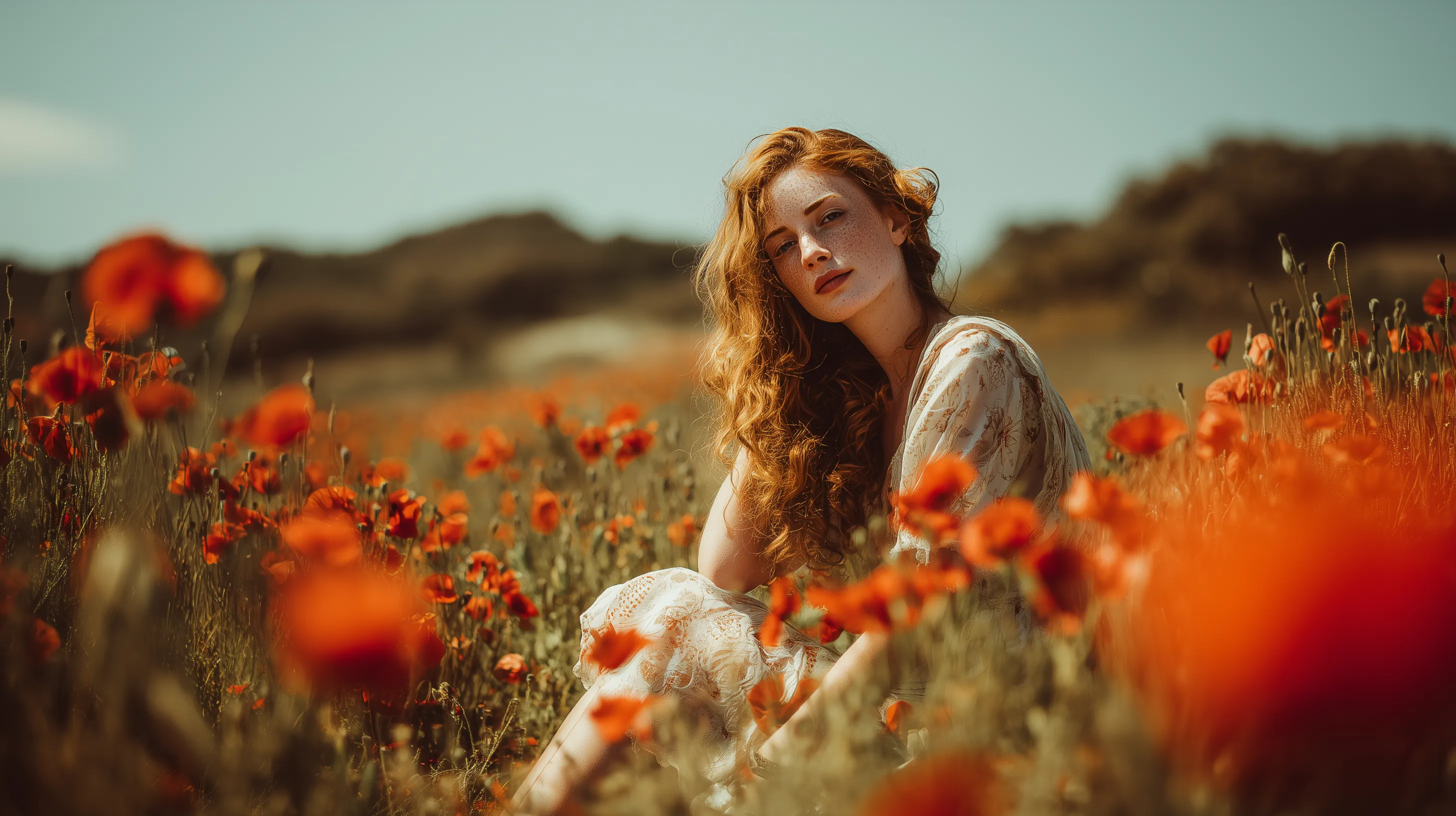 Woman in Poppy Field Portrait