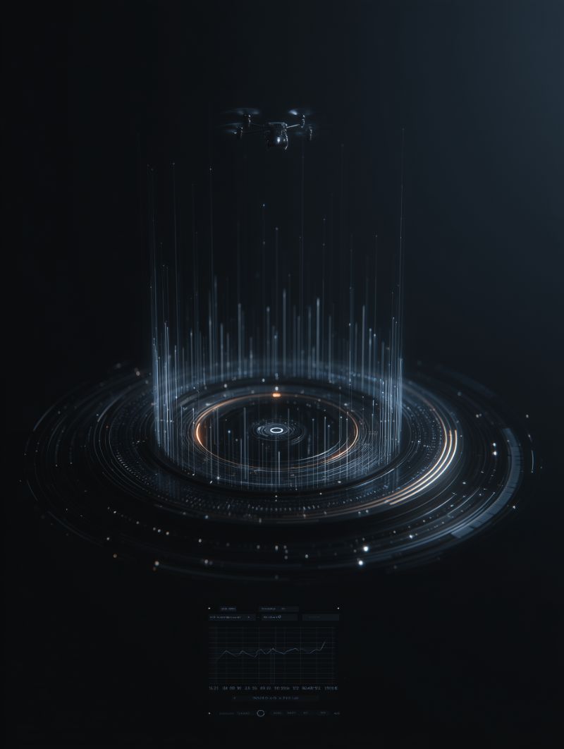 Futuristic Drone with Holographic Data Rings