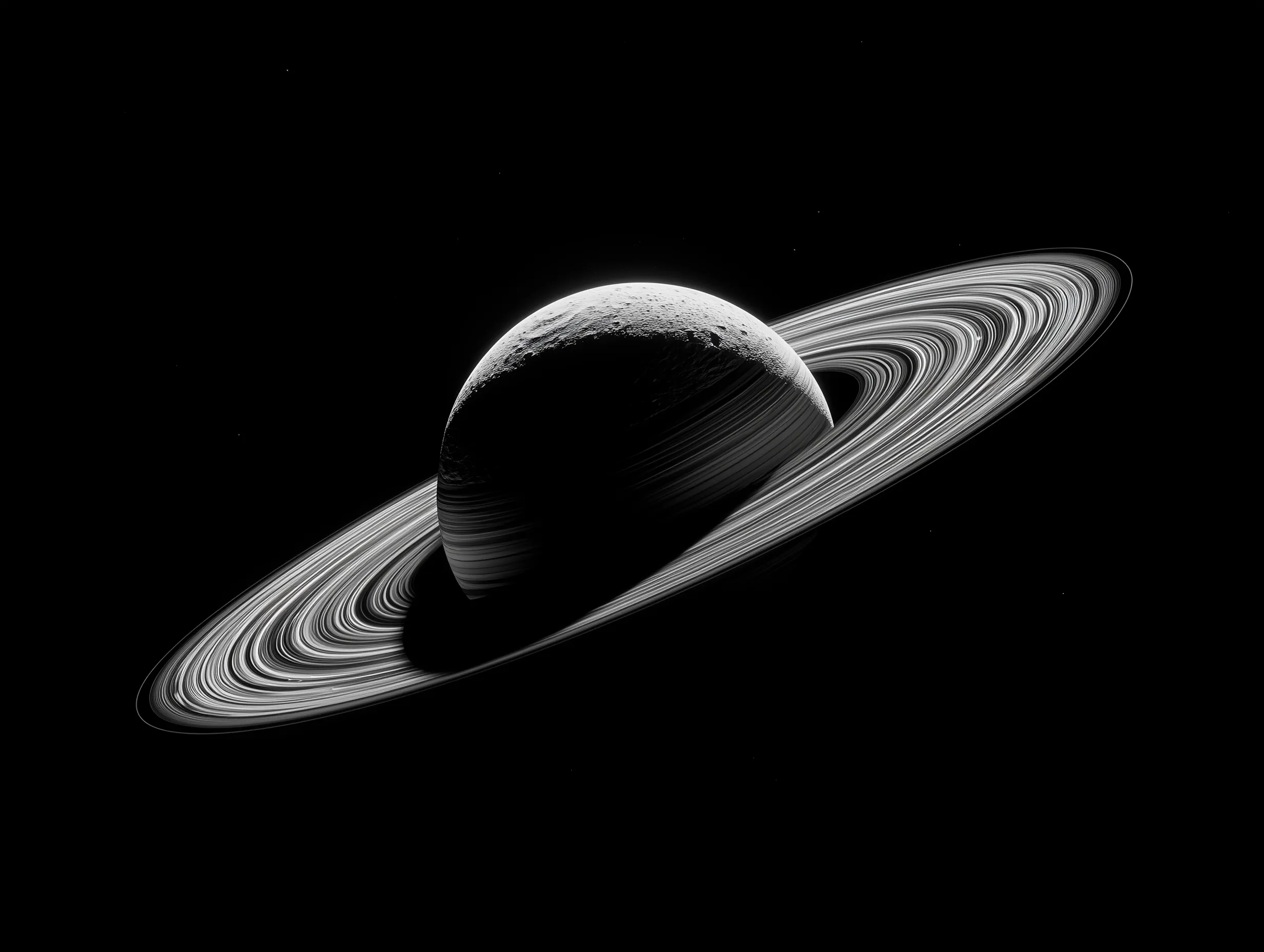 Monochrome Saturn with Detailed Planetary Rings