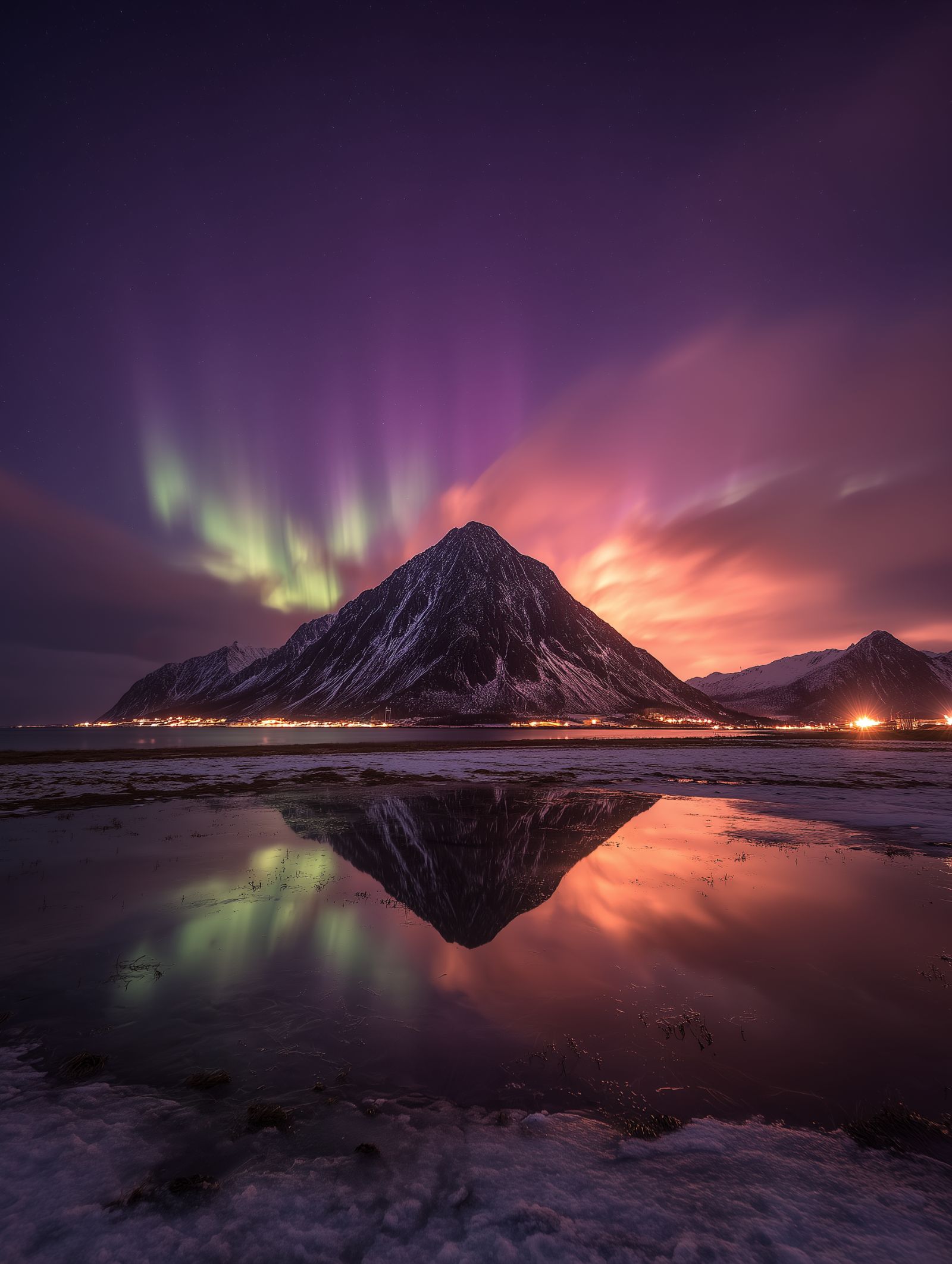 Sujeto frente a una cascada con gran caudal, chaqueta brillante frente a la niebla