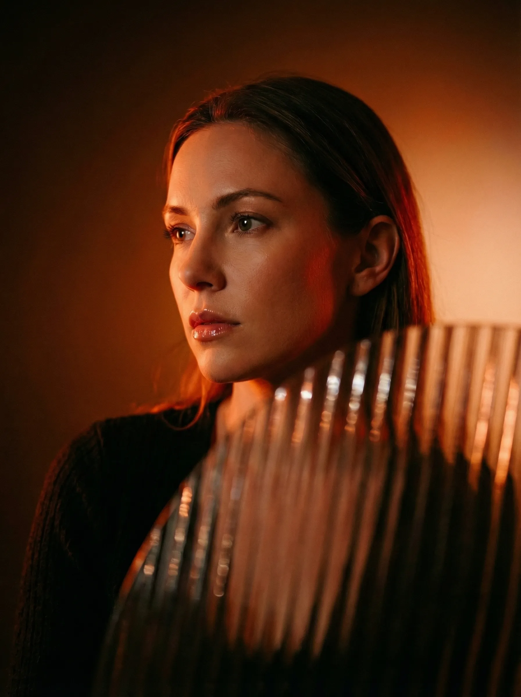 Moody portrait with warm cinematic lighting