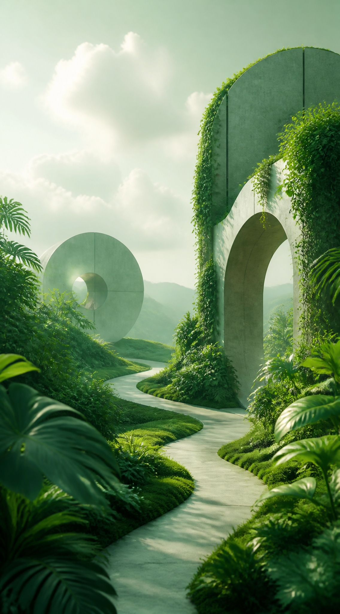 Surreal green botanical landscape