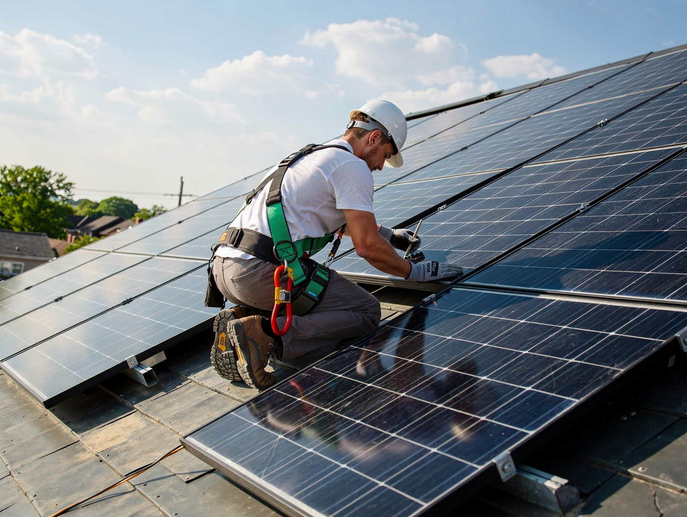 Modern Austin home with rooftop solar in warm daylight