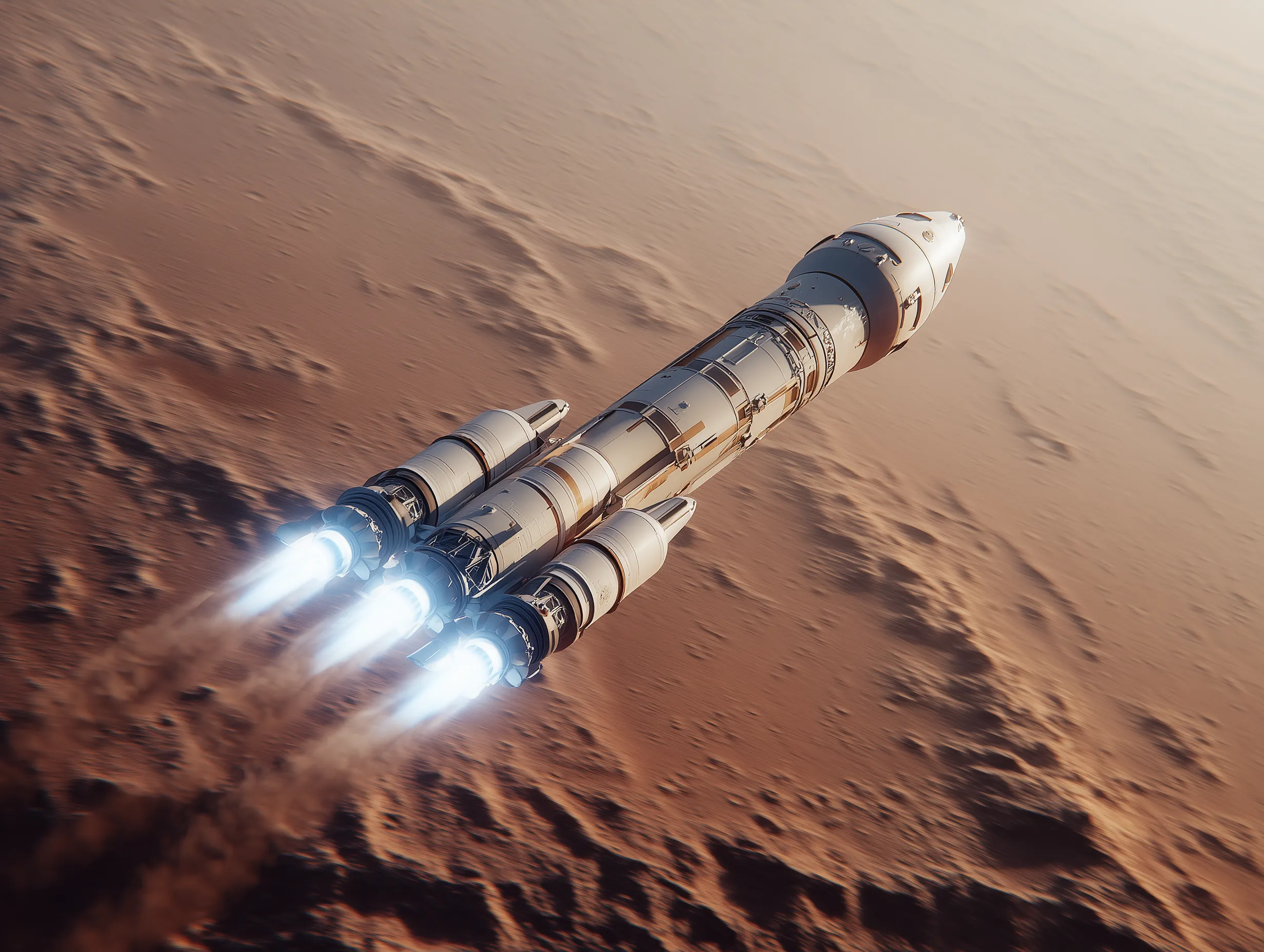 Spacecraft Launch over Martian Surface