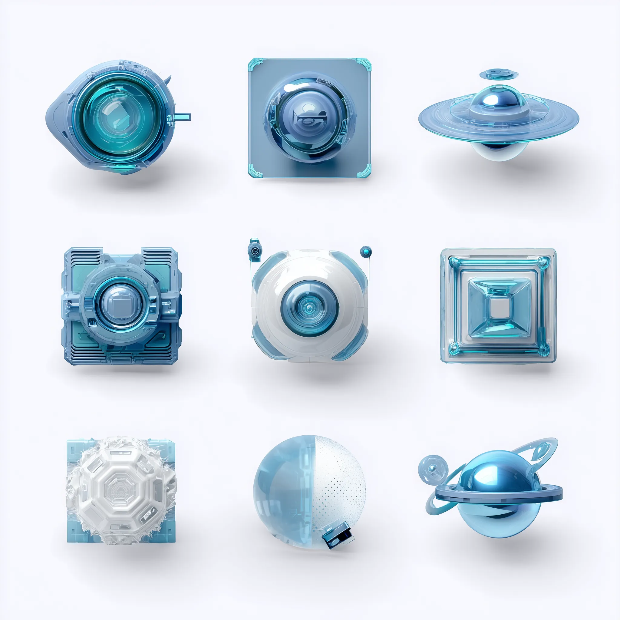 Futuristic Blue 3D Geometric Icons Grid