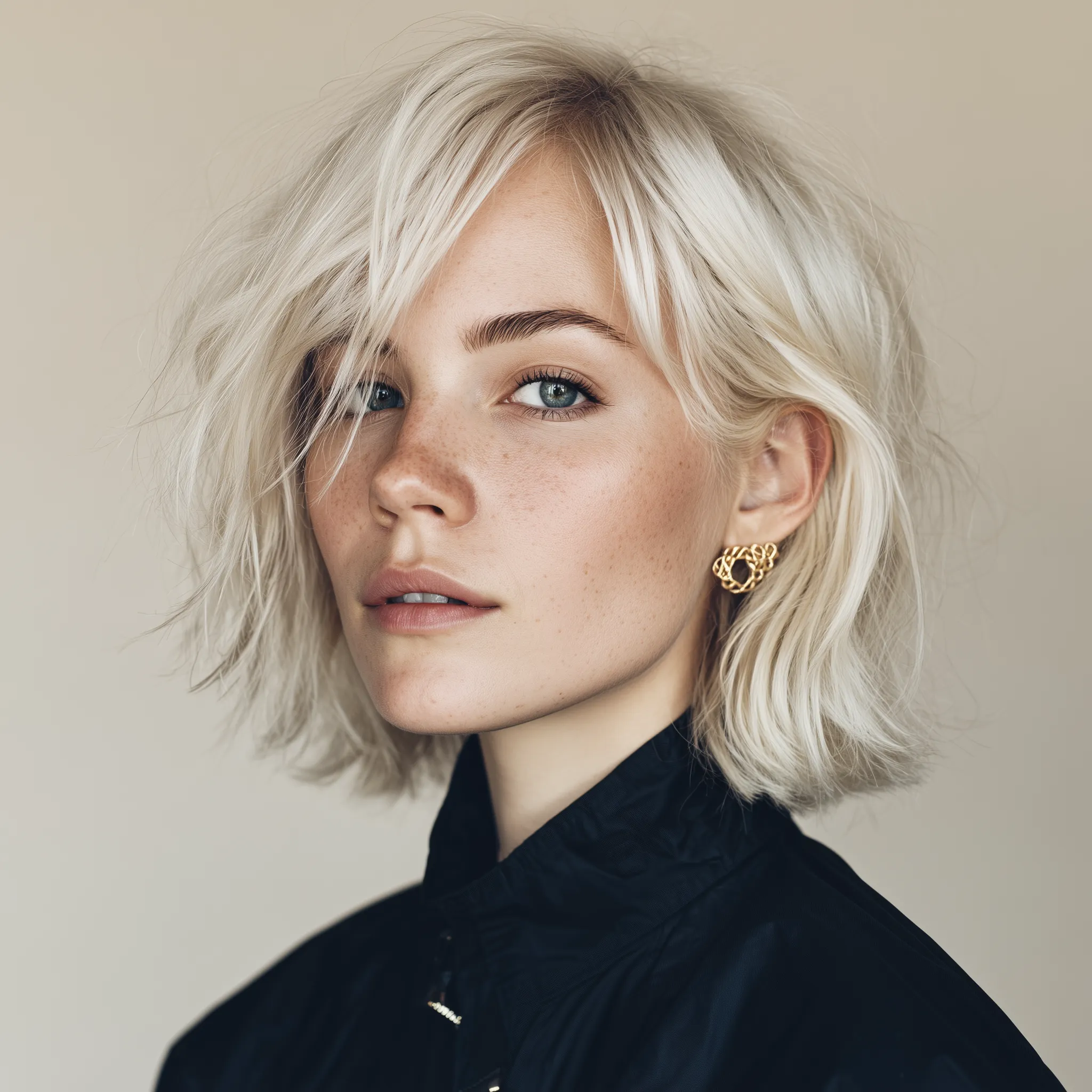 Portrait of a Woman with Platinum Blonde Bob